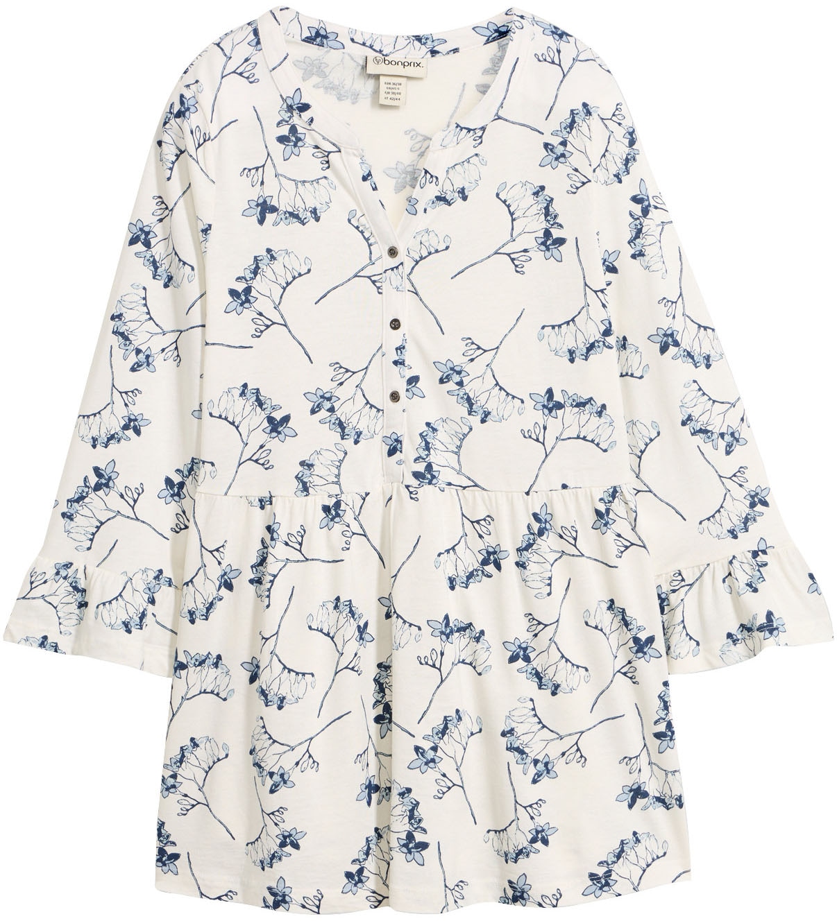 bonprix Blouse à pression ausgestellte Passform, 3/4-Ärmel, für Frühling und Sommer