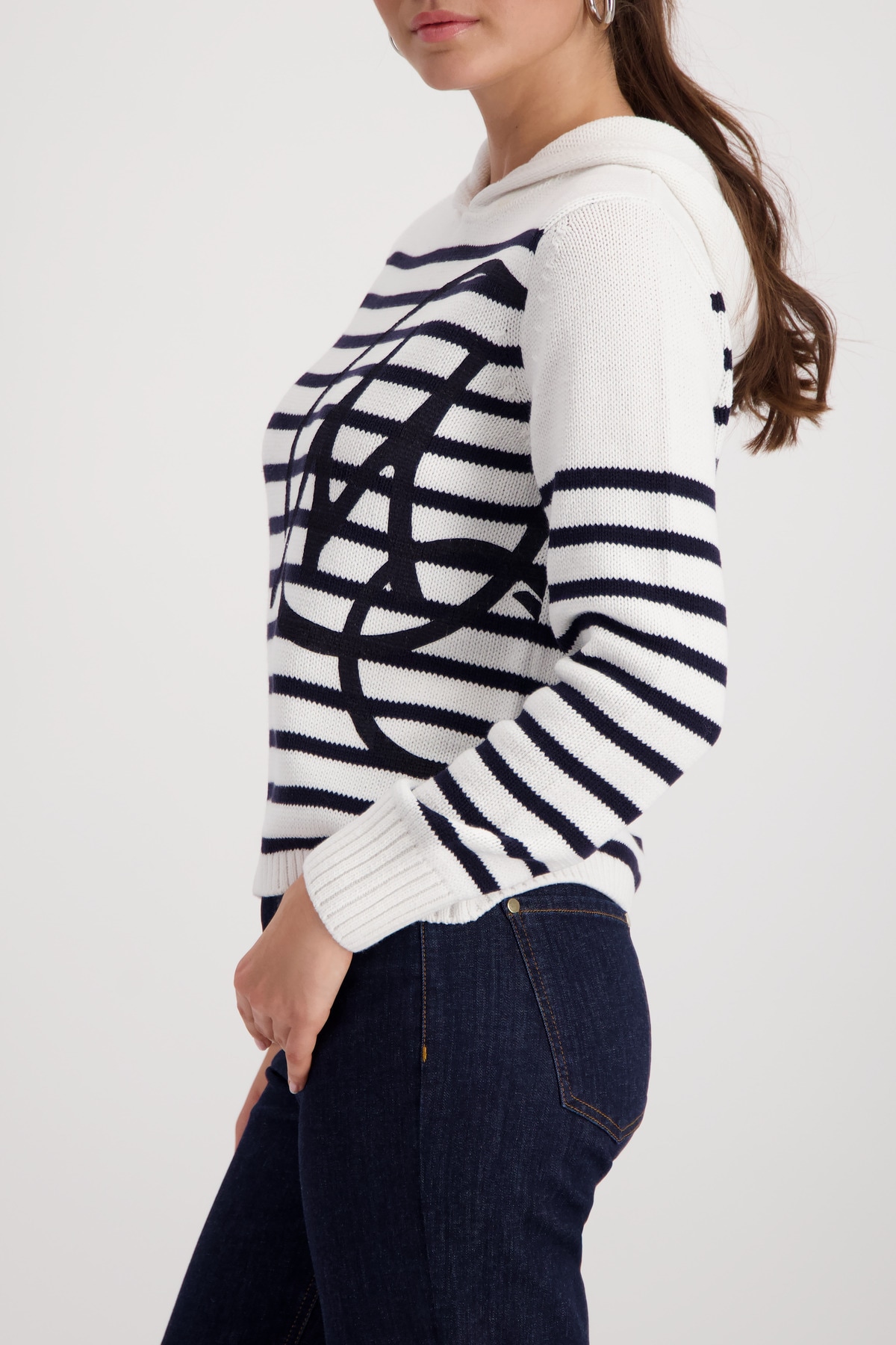 Monari Pull à capuche Regular Fit, mit Intarsie-Muster