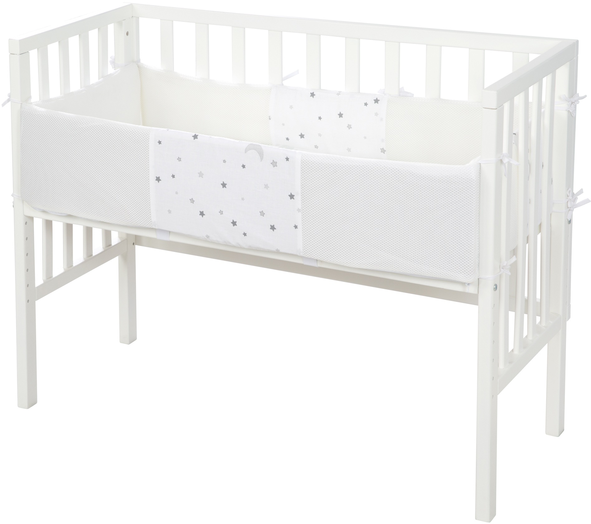 Image of roba® Beistellbett »Safe Asleep® 2in1, weiss, Sternenzauber grau«, mit Matratze, Nestchen und Sicherheitsbarriere bei Ackermann Versand Schweiz