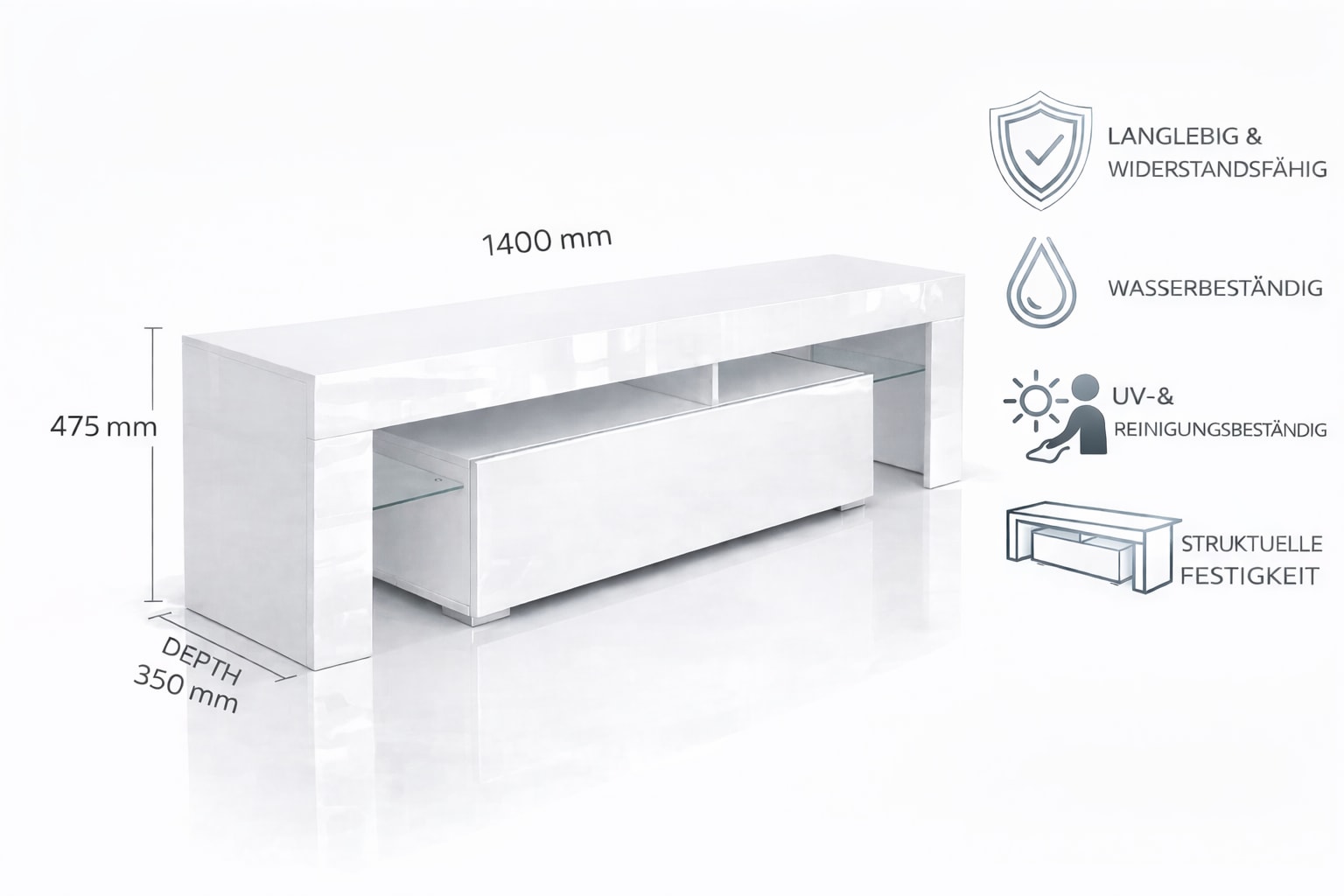 GOODproduct Lowboard »MONICA, TV-Board, TV-Kommode, TV-Schrank, TV-Unterschrank, TV-Möbel« Modernes Hochglanz TV-Board in 2 Farben, grifflos mit Push-to-Open