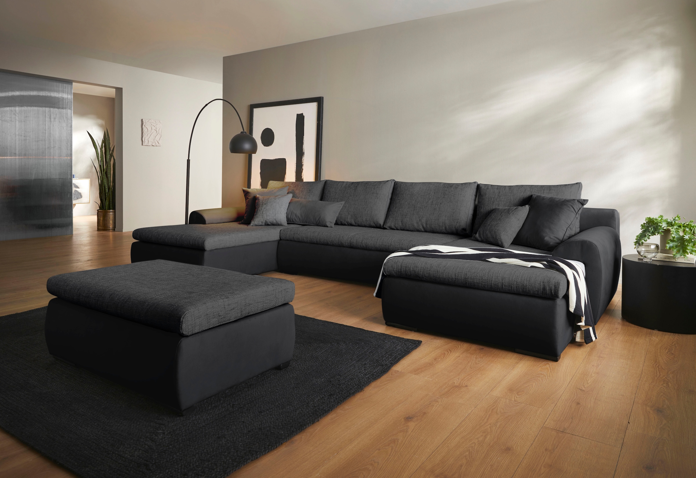 Home affaire Wohnlandschaft »Win U-Form, B: 366 cm - OTTO. Verlässliche Qualität.« Bettfunktion, Bettkasten & 5 Zierkissen