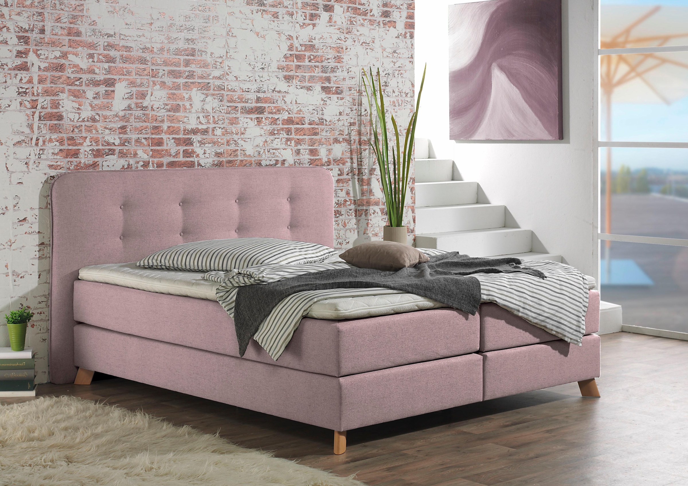 Home affaire Lit boxspring »Cecina« en 5 largeurs, 3 versions, 2 degrés de fermeté, capitonnage à boutons, surmatelas