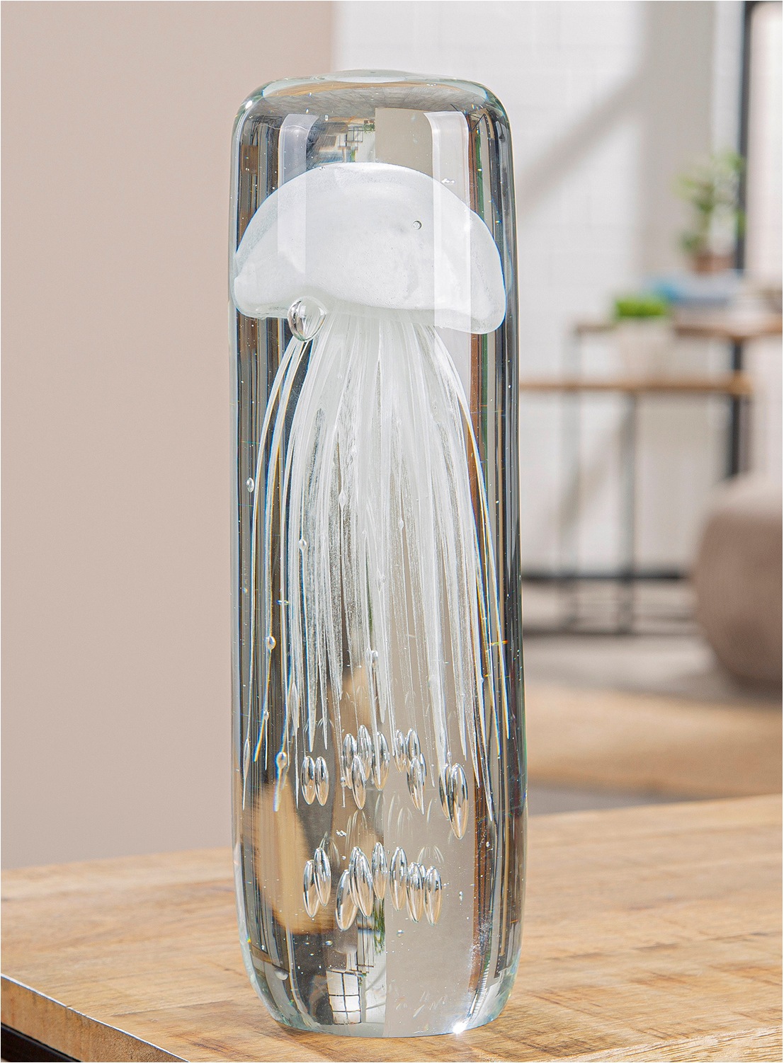 GILDE Skulptur "Dekoobjekt Qualle transparent" Meeresdeko Meerestier maritim Glasdekofigur Tischdekoration