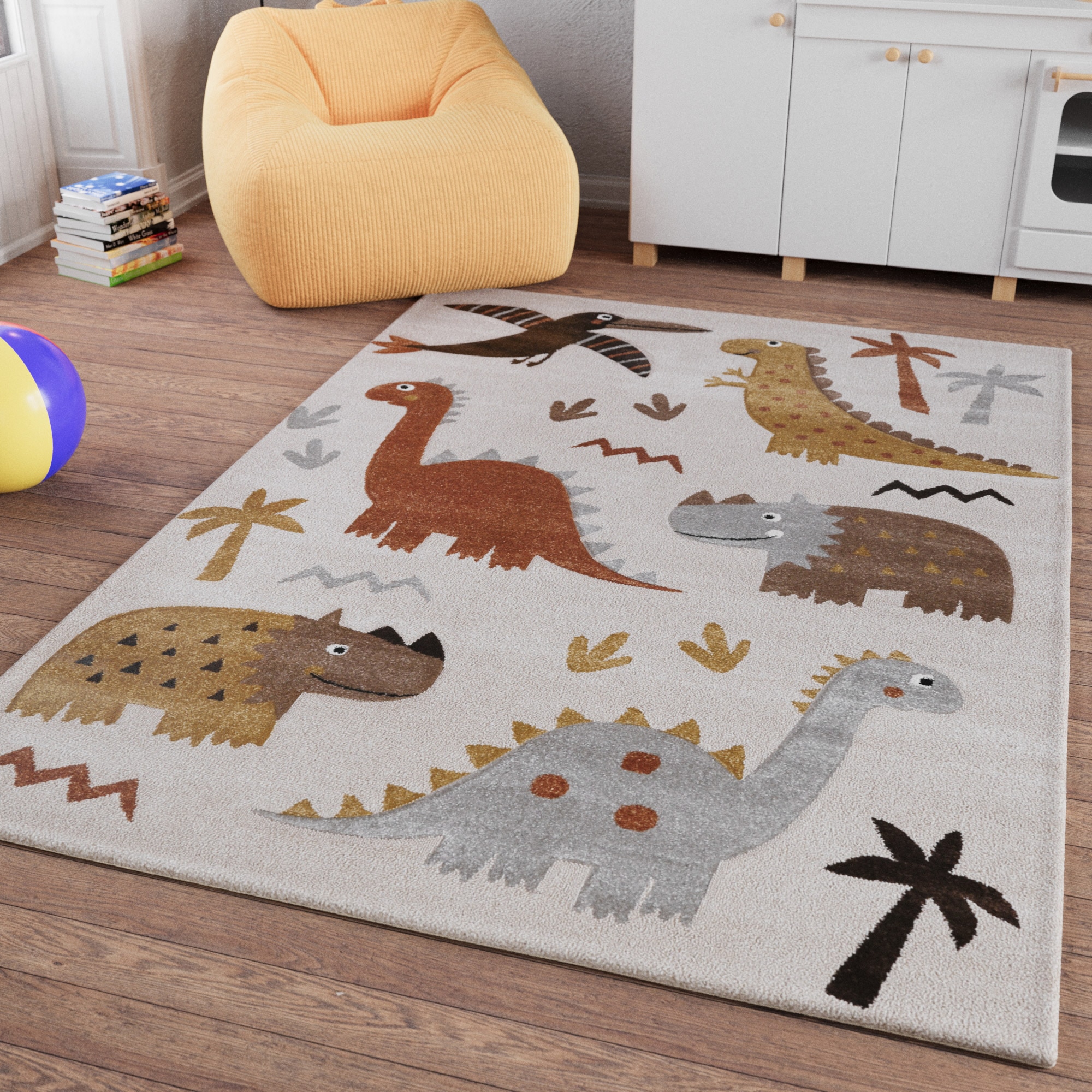 Image of SMART KIDS Kinderteppich "T-Rex & Friends" rechteckig 10 mm Höhe Moderner Spielteppich, strapazierfähig, pflegeleicht, Konturenschnitt