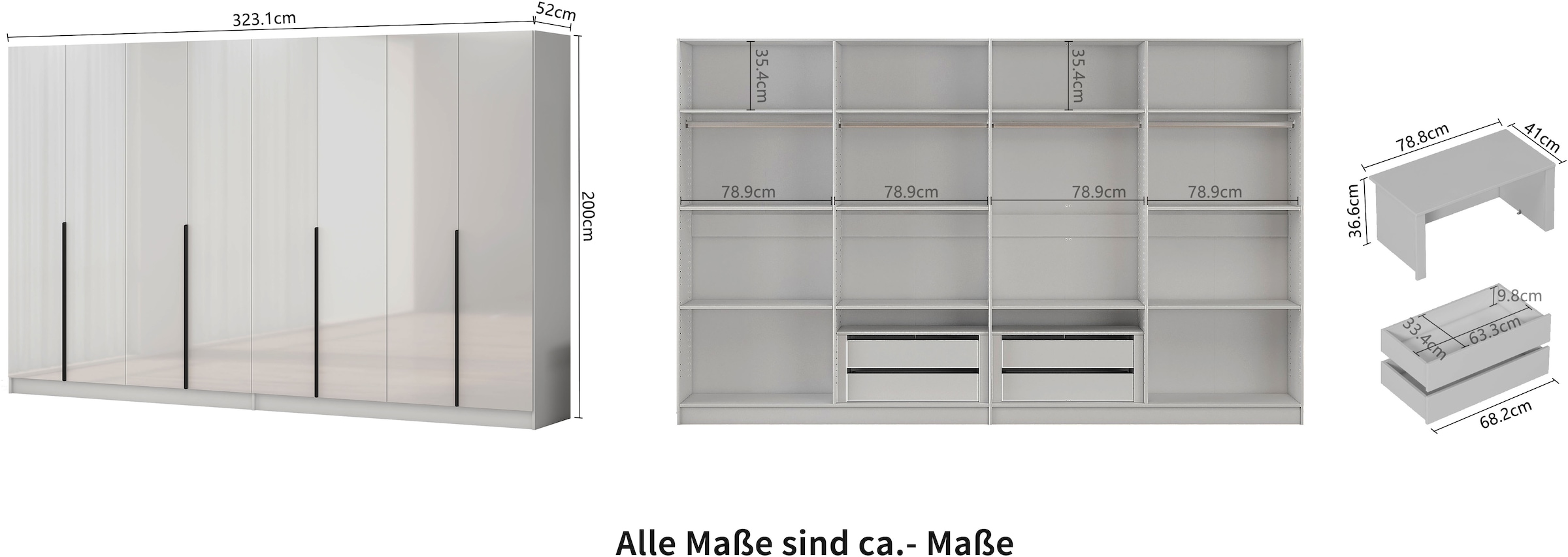 GOODproduct »Annor Schlafzimmerschrank Breite 323 cm hochglanz Schrank Garderobe« Armoire à portes battantes avec aménagement intérieur parfait - poignées de porte élégantes