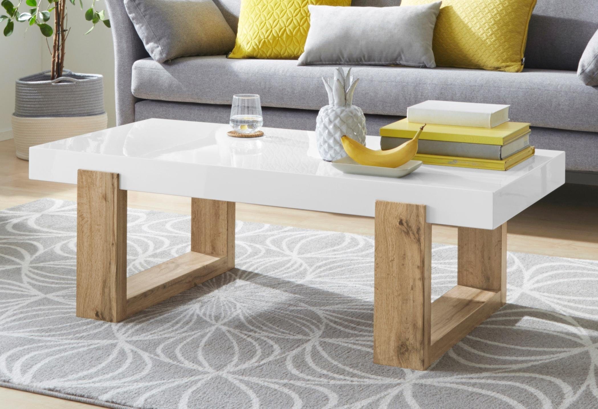 Image of INOSIGN Couchtisch »Solid«, mit einem Gestell in Holzoptik und hochglanzfarbener, weisser Tischplatte, in zwei unterschiedlichen Grössen bei Ackermann Versand Schweiz