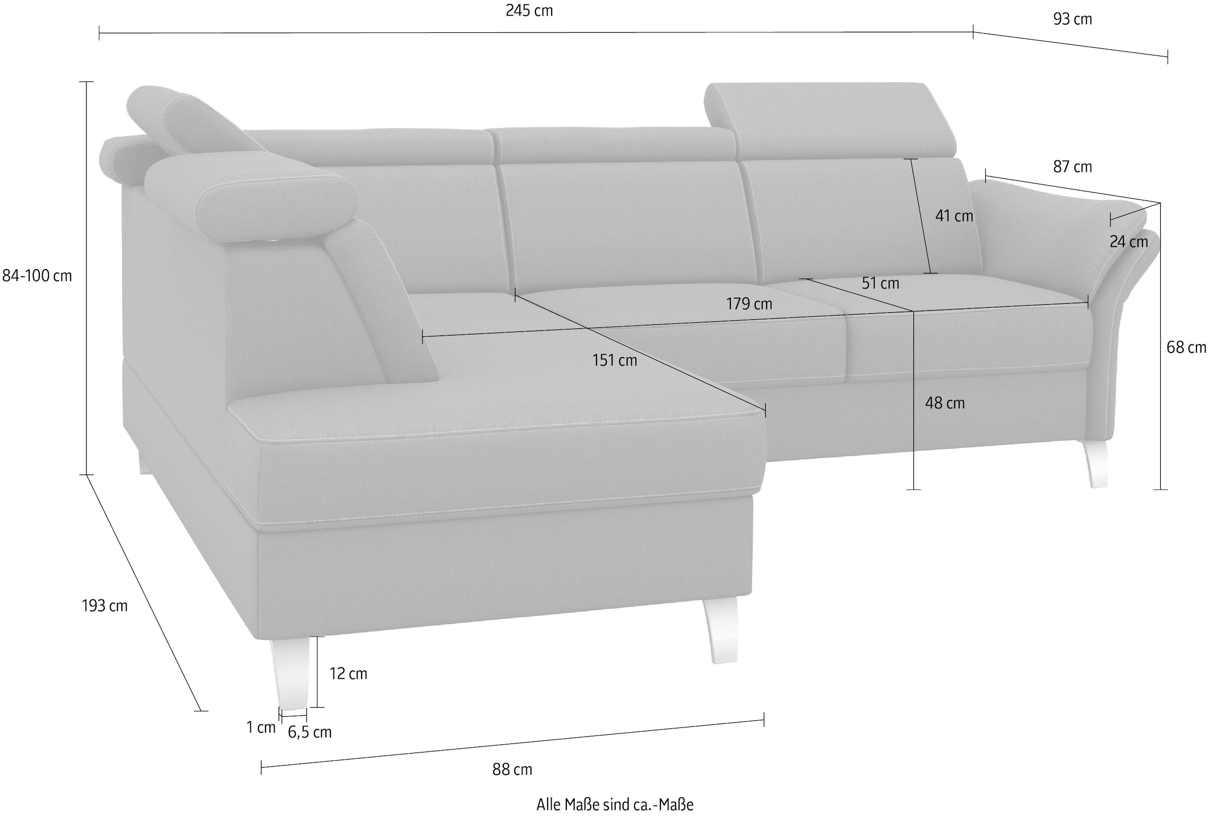 sit&more Ecksofa »Vincenzo L-Form«, inklusive Kopfteilverstellung, wahlweise mit Bettfunktion, Bettkasten