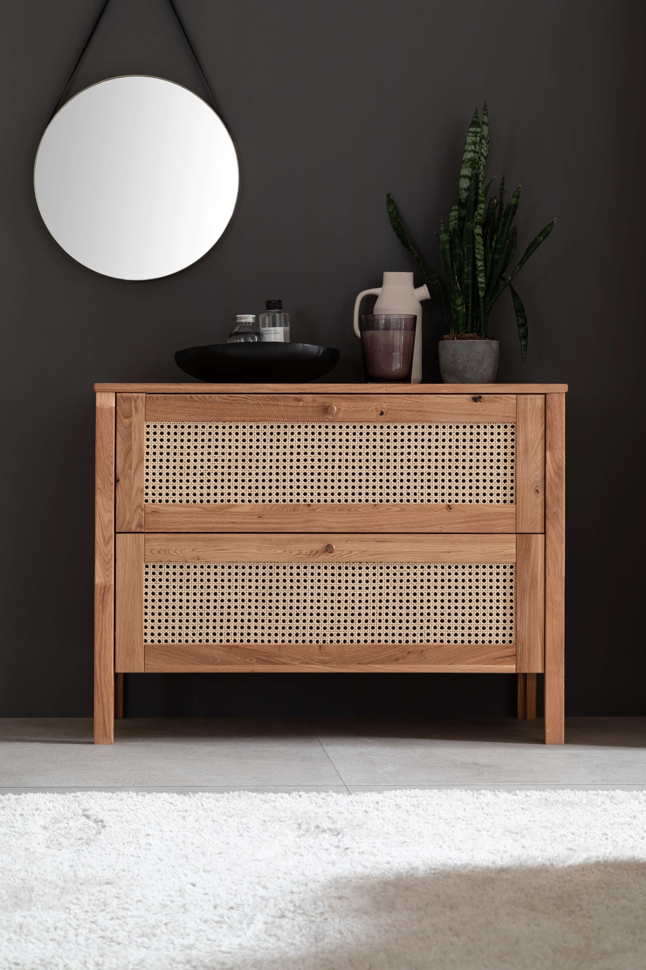 Image of GOODproduct Schubkastenkommode "Hällevik, Kommode, Aufbewahrung, mit 2 geräumige Schubladen, Scandi" 1 Stk. tlg. Schubladenfronten mit Wiener Geflecht, massive Eiche, Soft-Close