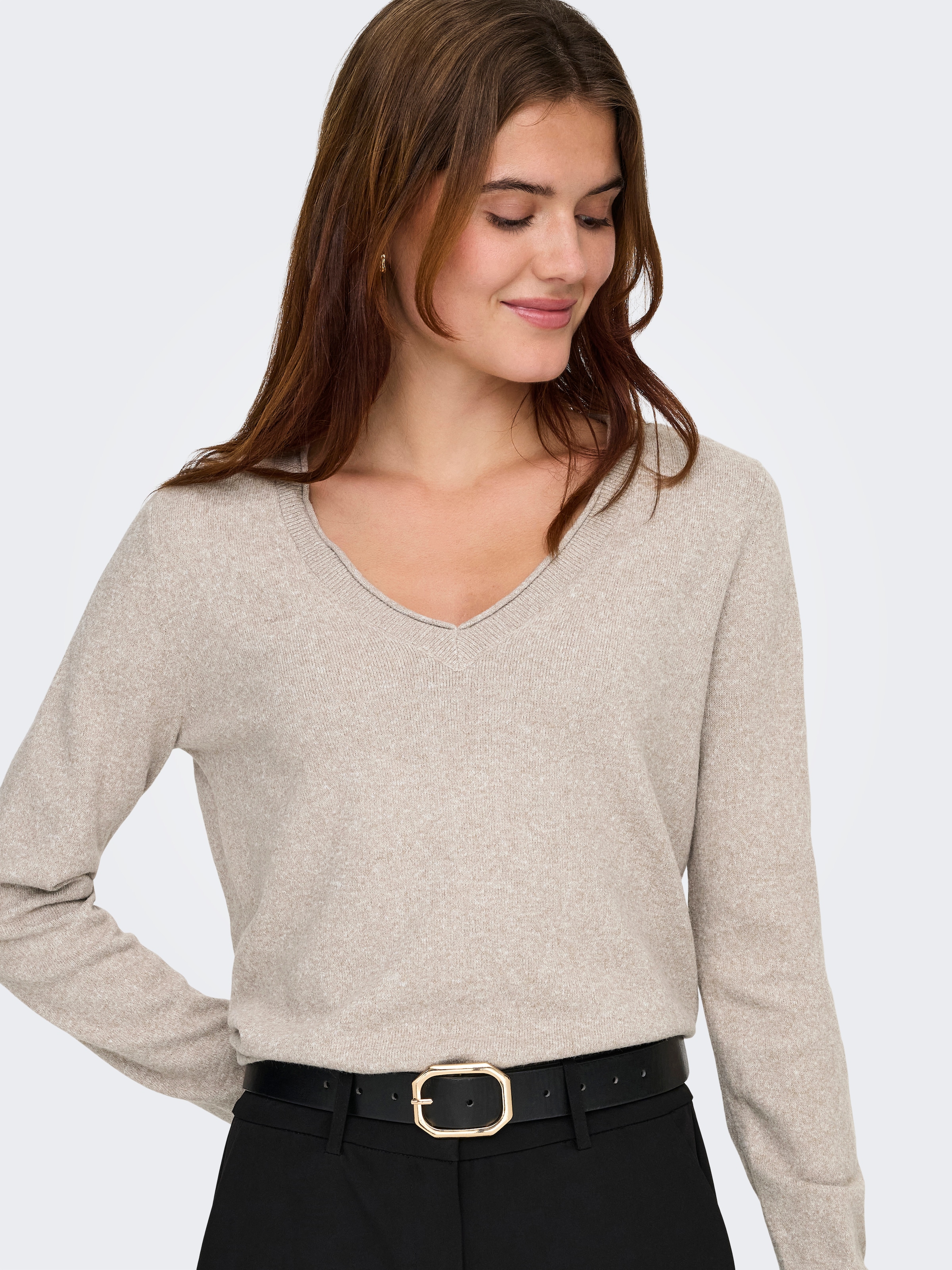 ONLY V-Ausschnitt-Pullover »ONLLOYAL LIFE LS V-NECK PULLO KNT NOOS« Materialmix