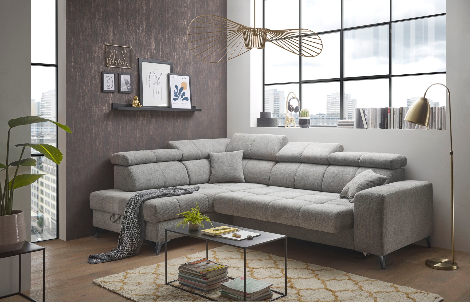 ED EXCITING DESIGN Ecksofa »Sydney L-Form« motorischer Sitztiefenverstellung, USB-Port & 2 Zierkissen