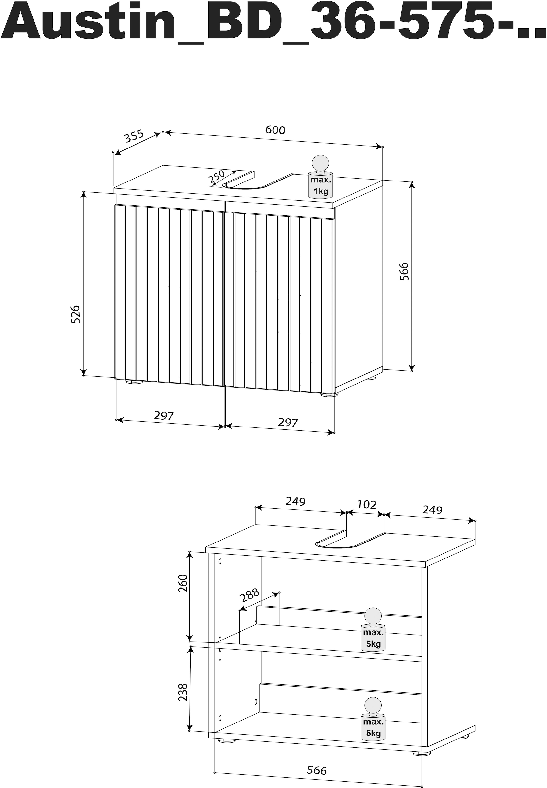 BASIC by Balculina Armoire sous lavabo »Austin« 1 cuis tlg. largeur 60 cm, sens d’ouverture de porte G/D réversible