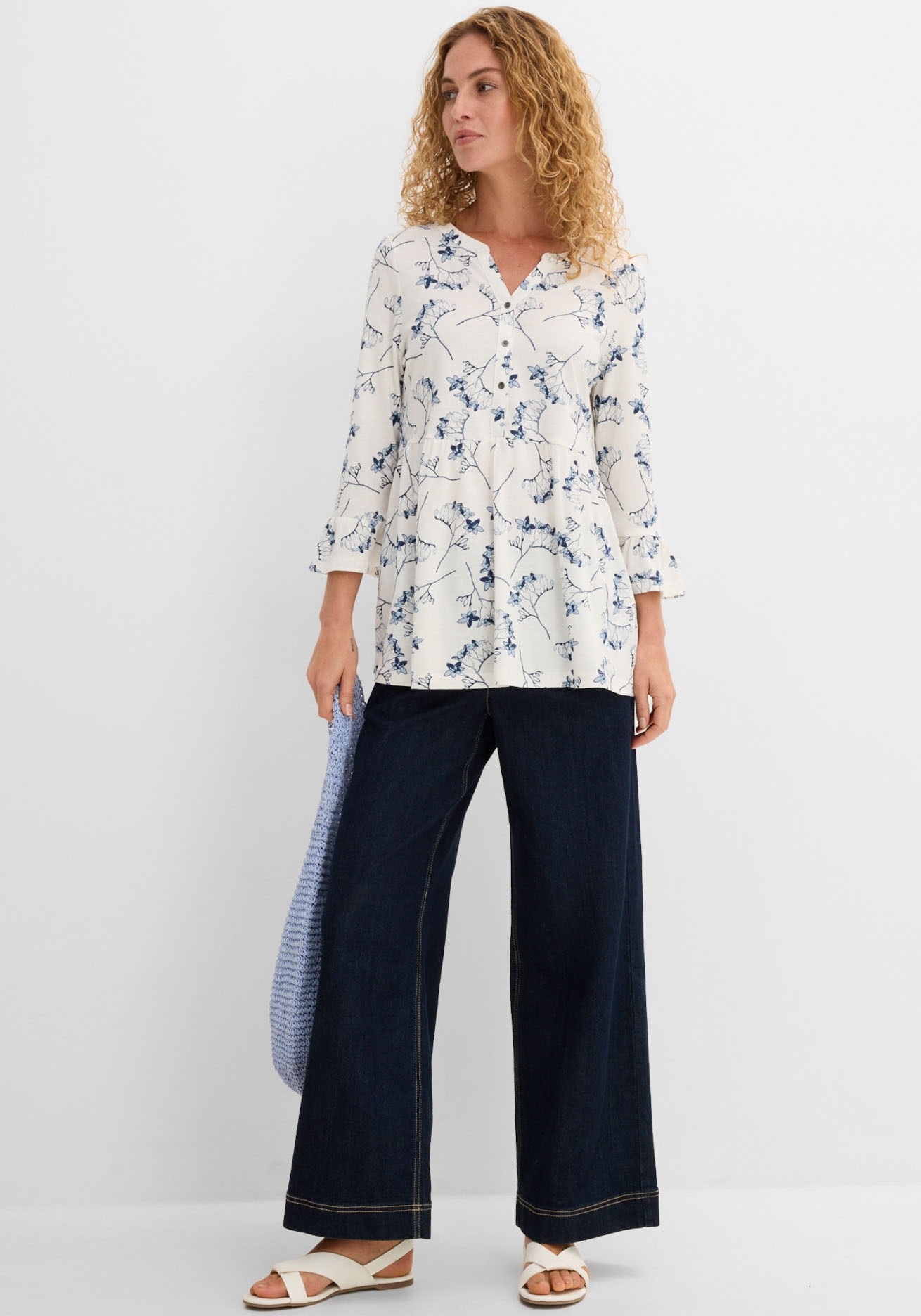 bonprix Blouse à pression ausgestellte Passform, 3/4-Ärmel, für Frühling und Sommer
