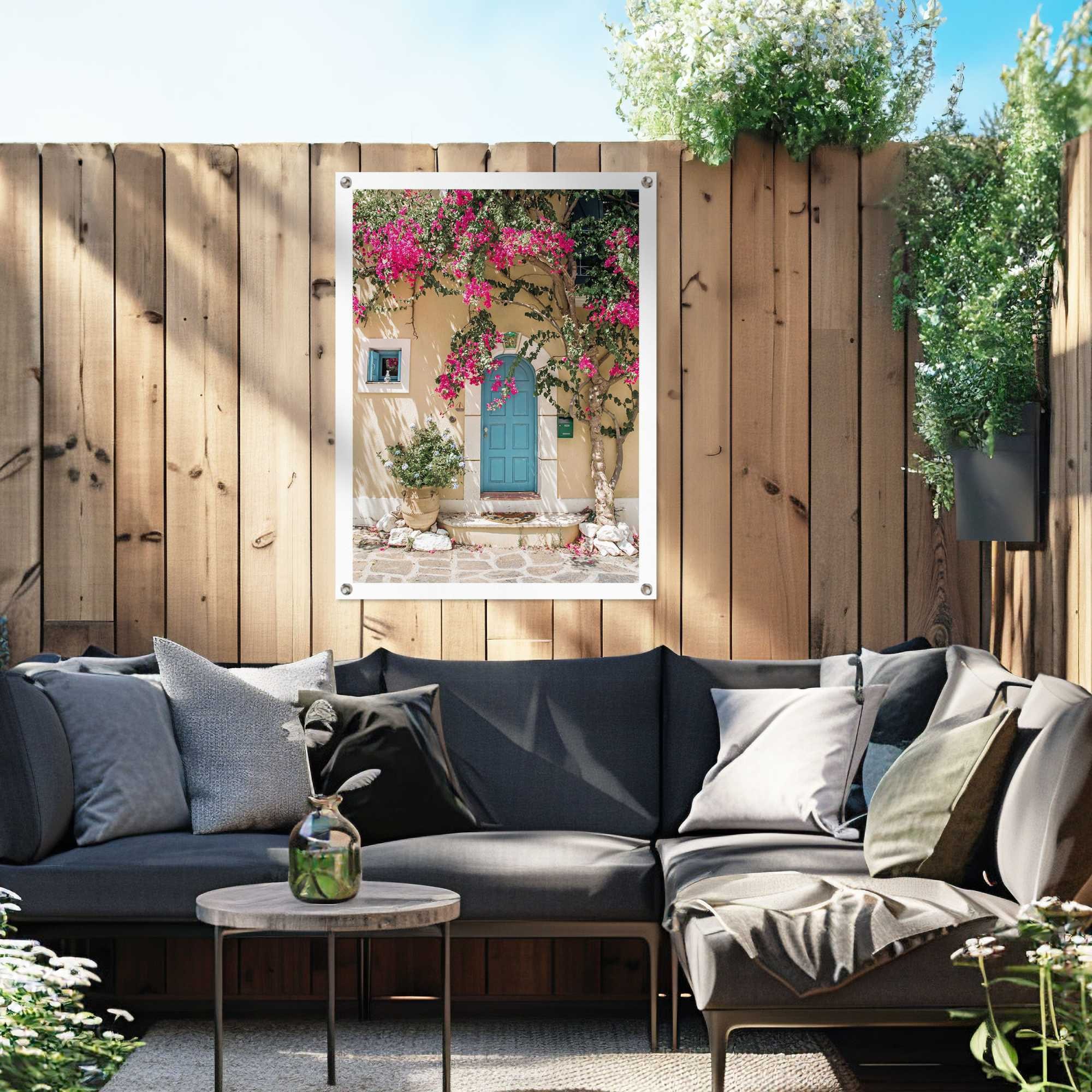 Reinders! Poster »Mediterranean Door« Garten - Griechenland - Blumen - Haustür - Rosa - Leinwand - Städte