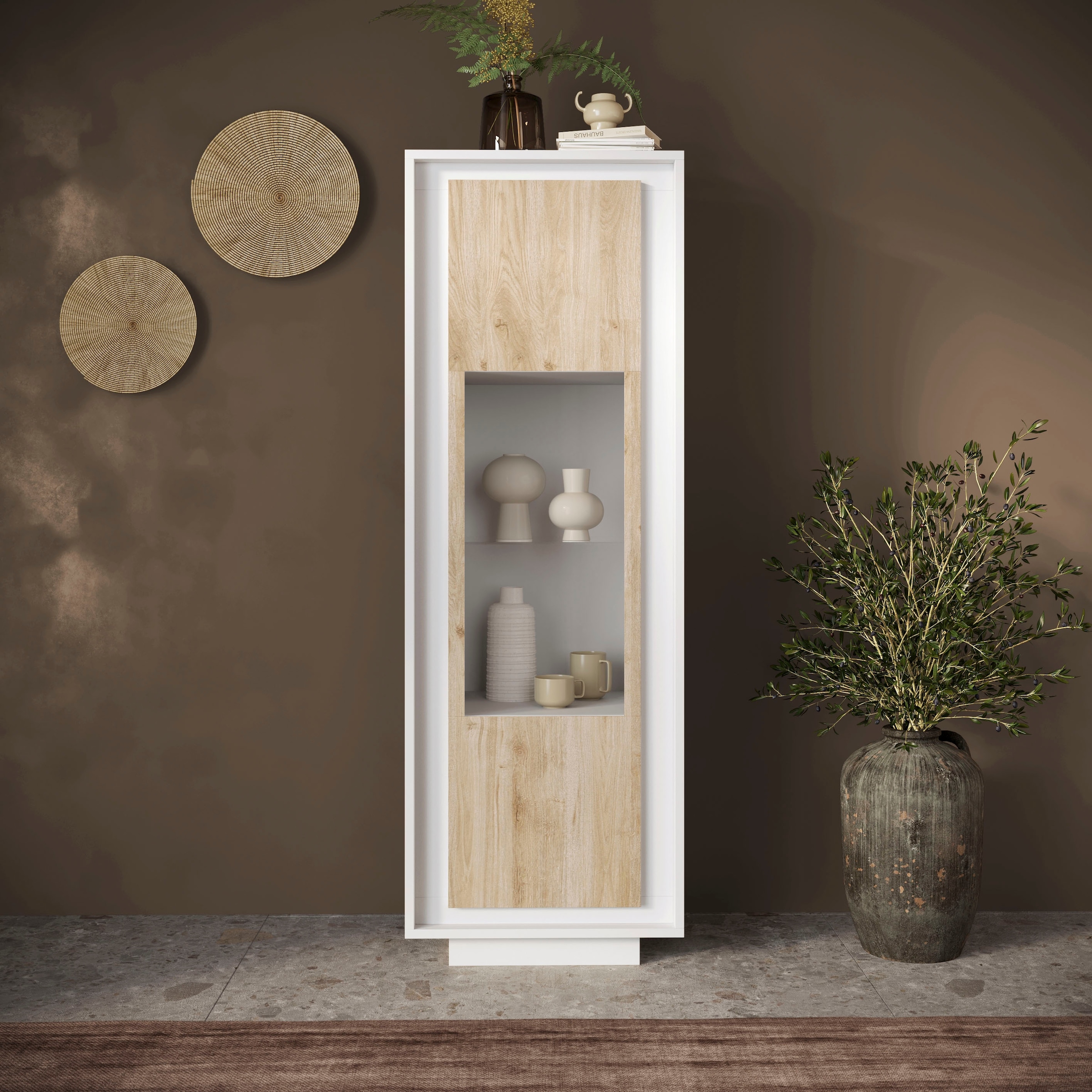 Home affaire Vitrine »Sky, B/H 67/197 cm, Vitrinenschrank/Standvitrine/Glasvitrine, 1 Tür« Softclosing, Korpus & Front 22 mm stark, Rahmen-Optik
