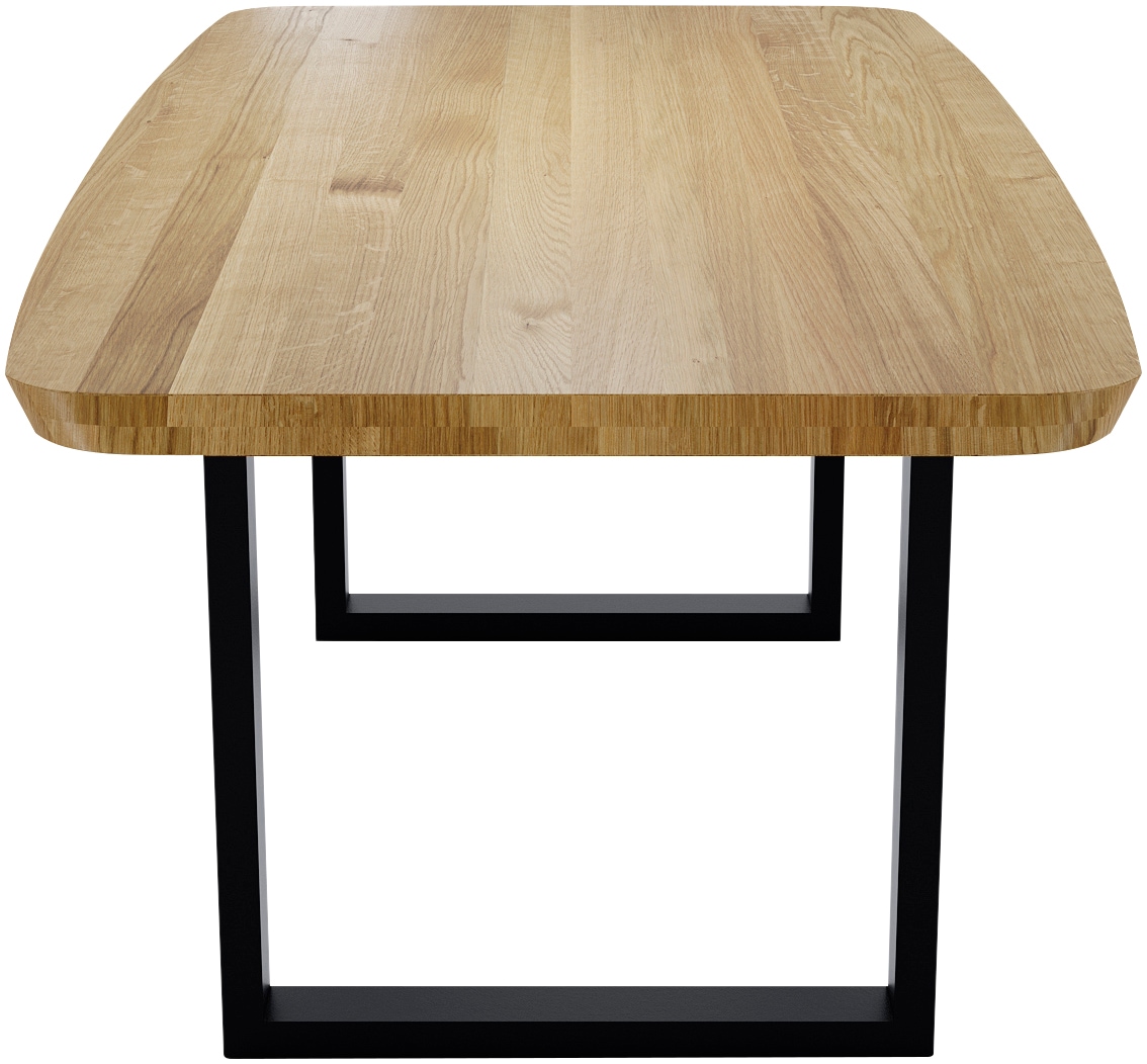 massivline&more Table de salle à manger »Porto, Vierfusstisch, Küchentisch, Tisch, Esstisch, Holztisch« 2 cuis tlg. plaque massive, cadre en métal peint en poudre noir