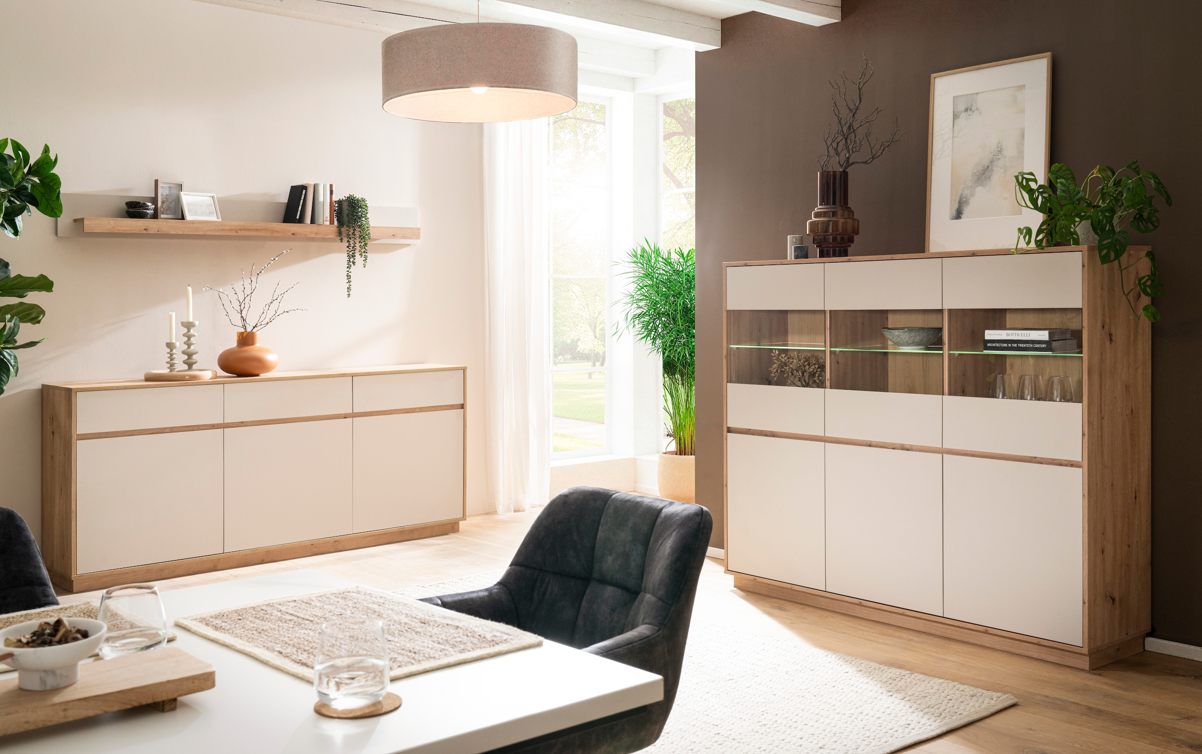 Home affaire Highboard »Sonora, moderner Schrank, Stauraumelement in Eiche Artisan, Kommode« filigrane Rahmenoptik, ausreichend Stauraum, vielseitig einsetzbar