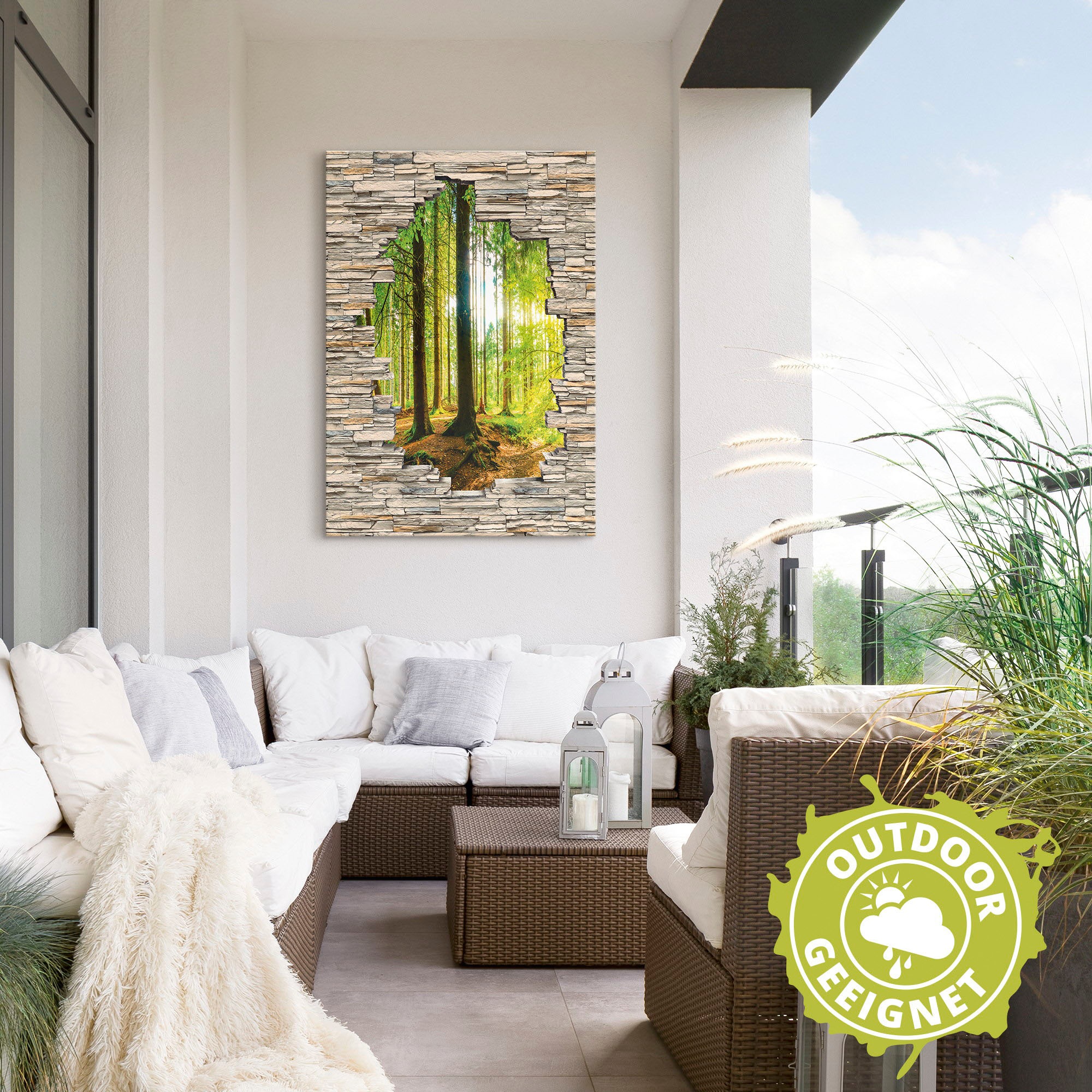 Artland Wandbild »Wald mit Bach Blick Stein Mauer«, Waldbilder, (1 St.), als Alubild, Outdoorbild, Poster, Wandaufkleber in verschied. Grössen
