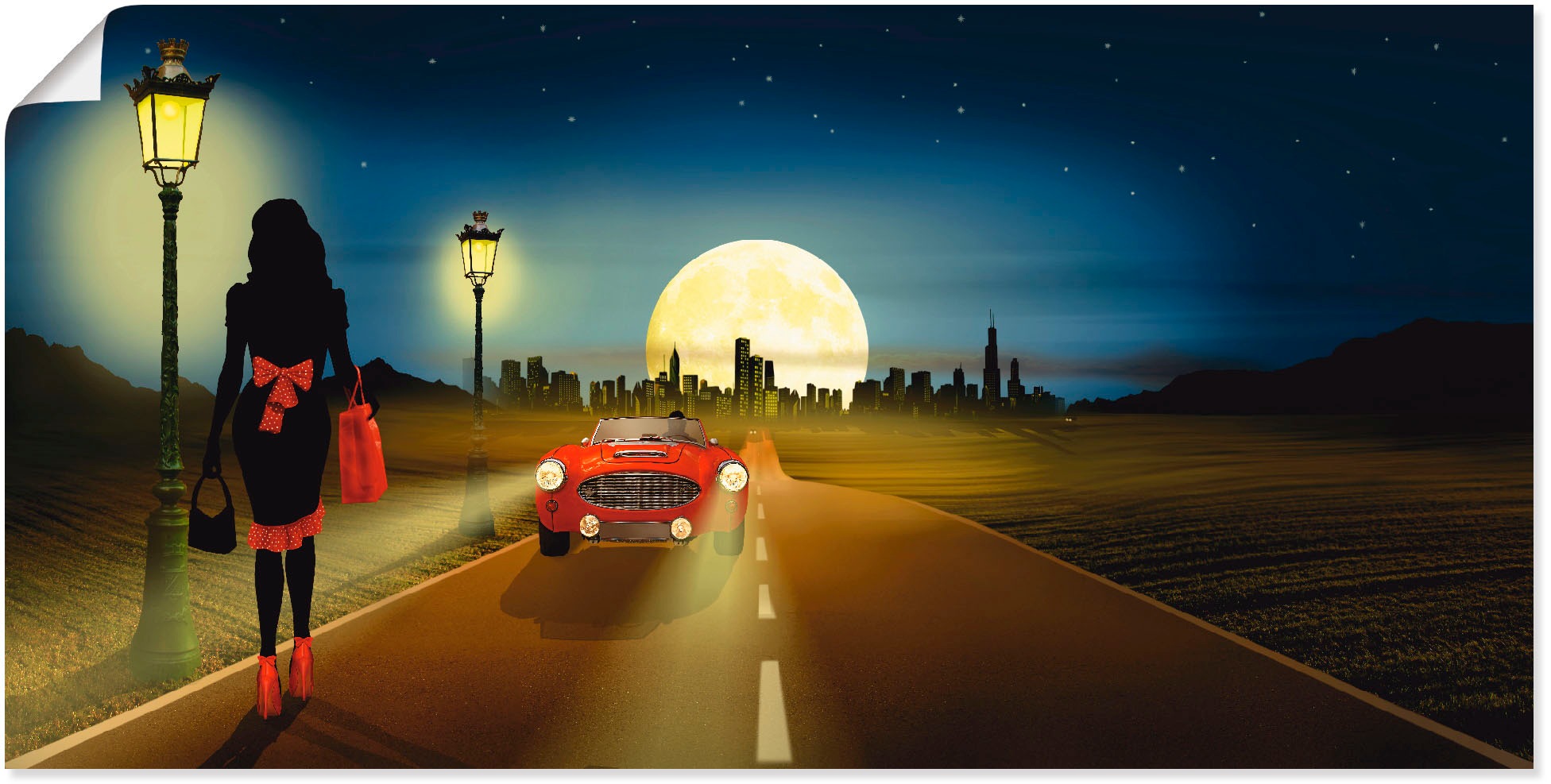 Image of Artland Wandbild »Die Anhalterin«, Frau, (1 St.), in vielen Grössen & Produktarten -Leinwandbild, Poster, Wandaufkleber / Wandtattoo auch für Badezimmer geeignet bei Ackermann Versand Schweiz