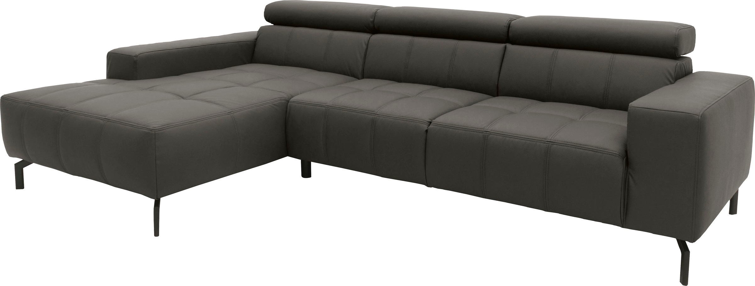 DOMO collection Canapé d'angle »Cunelli tolle Sitznähte als Designelement, fester Sitzkomfort, L-Form« whlw. verstellbare Kopfteile, passend für gängige Saugroboter