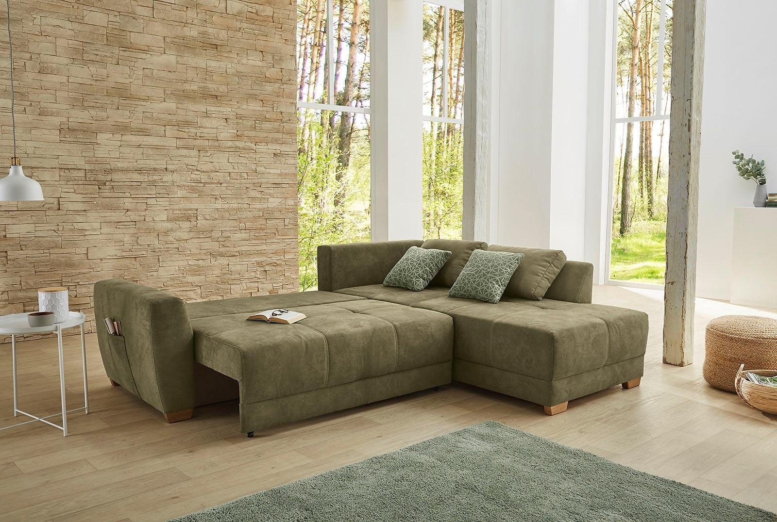 Jockenhöfer Gruppe Ecksofa "Luzern L-Form, B: 254 cm" mit Schlaffunktion, Bettkasten, seitl. Tasche & Zierkissen