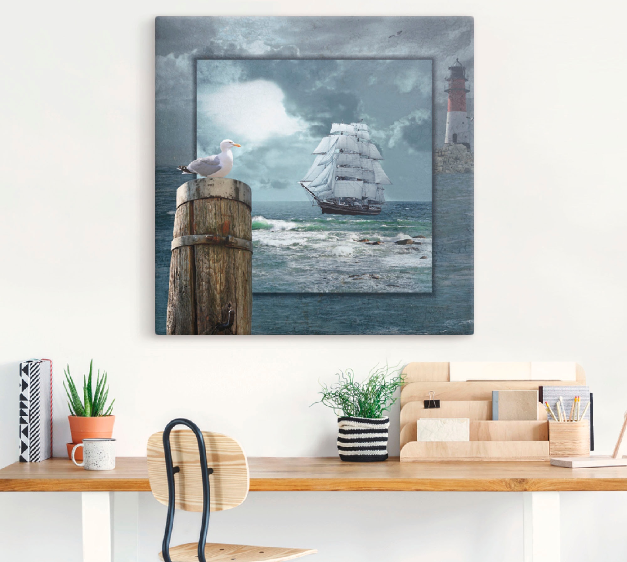 Artland Tableau sur toile »Maritime Collage mit Segelschiff« 1 cuis tlg. auf Holzrahmen gespannt
