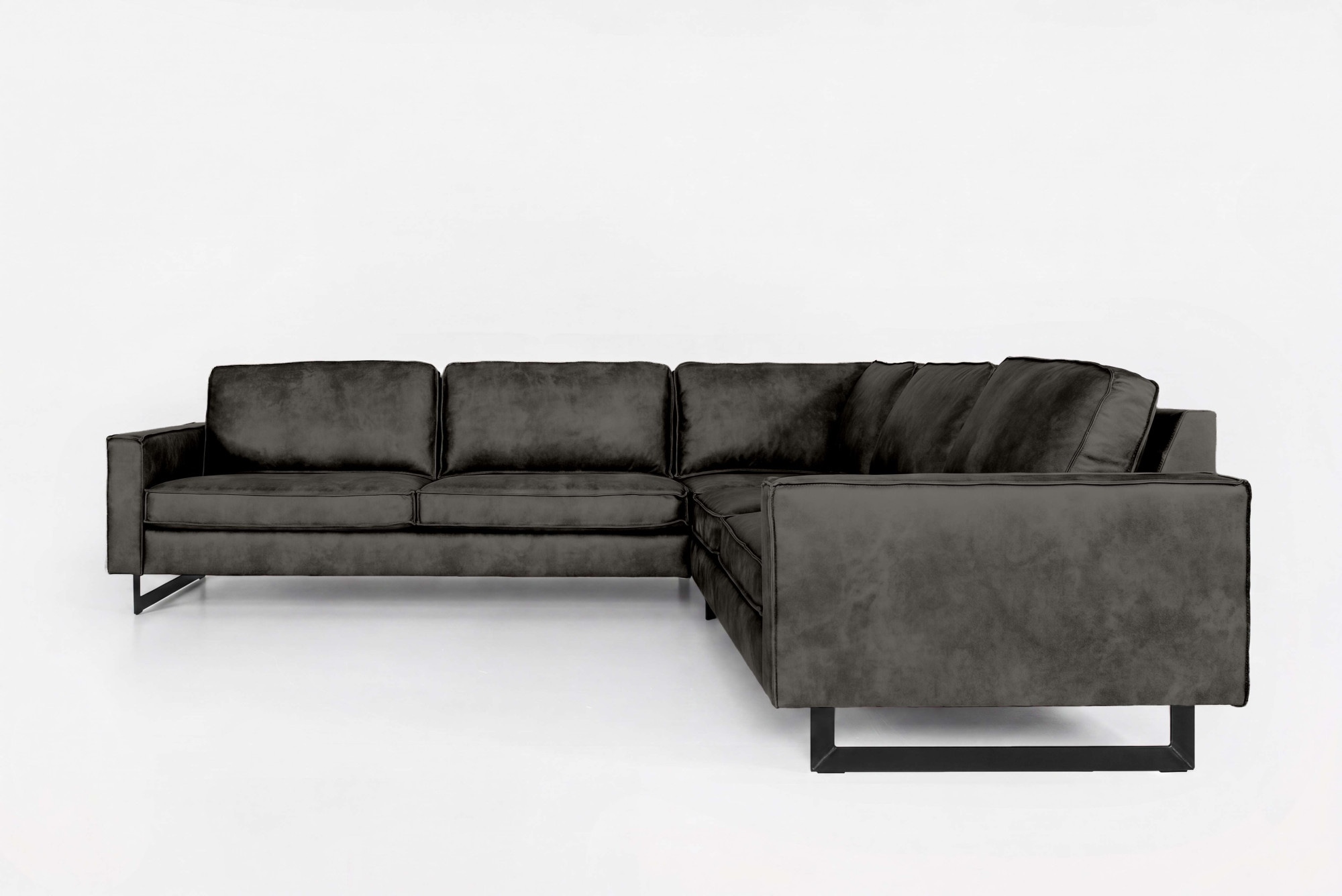 GOODproduct Canapé d'angle »Pinto, XXL, 250/290 cm, langer Schenkel, Ottomane« velours côtelé, chenille, aspect cuir, avec passepoil, pieds en métal, suspension ondulée