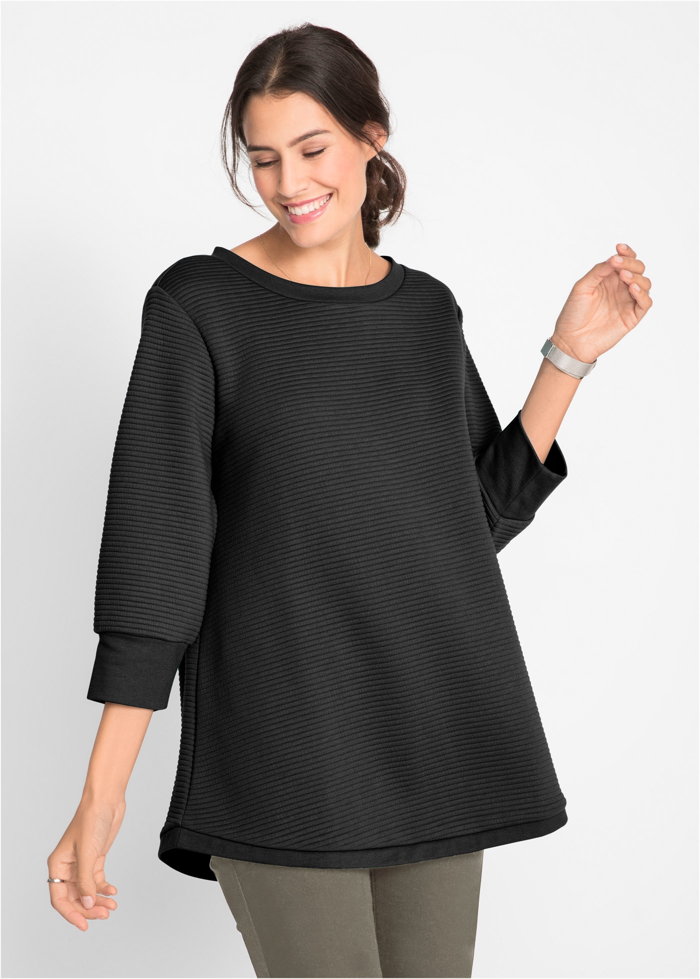 Image of bonprix Sweatshirt, langer Schnitt, mit U-Bootausschnitt, mit Ballonärmeln