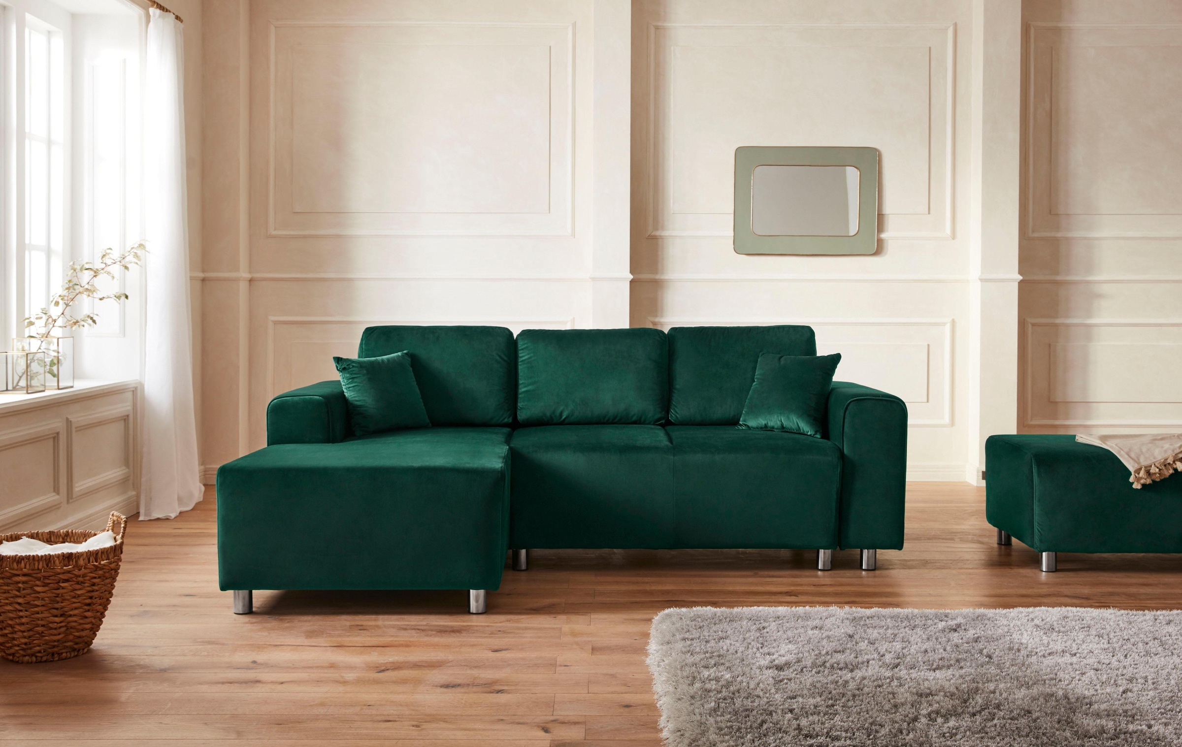 Home affaire Ecksofa »Györ«, L-Form, wahlweise mit Bettfunktion und Bettkasten incl. 2 Zierkissen