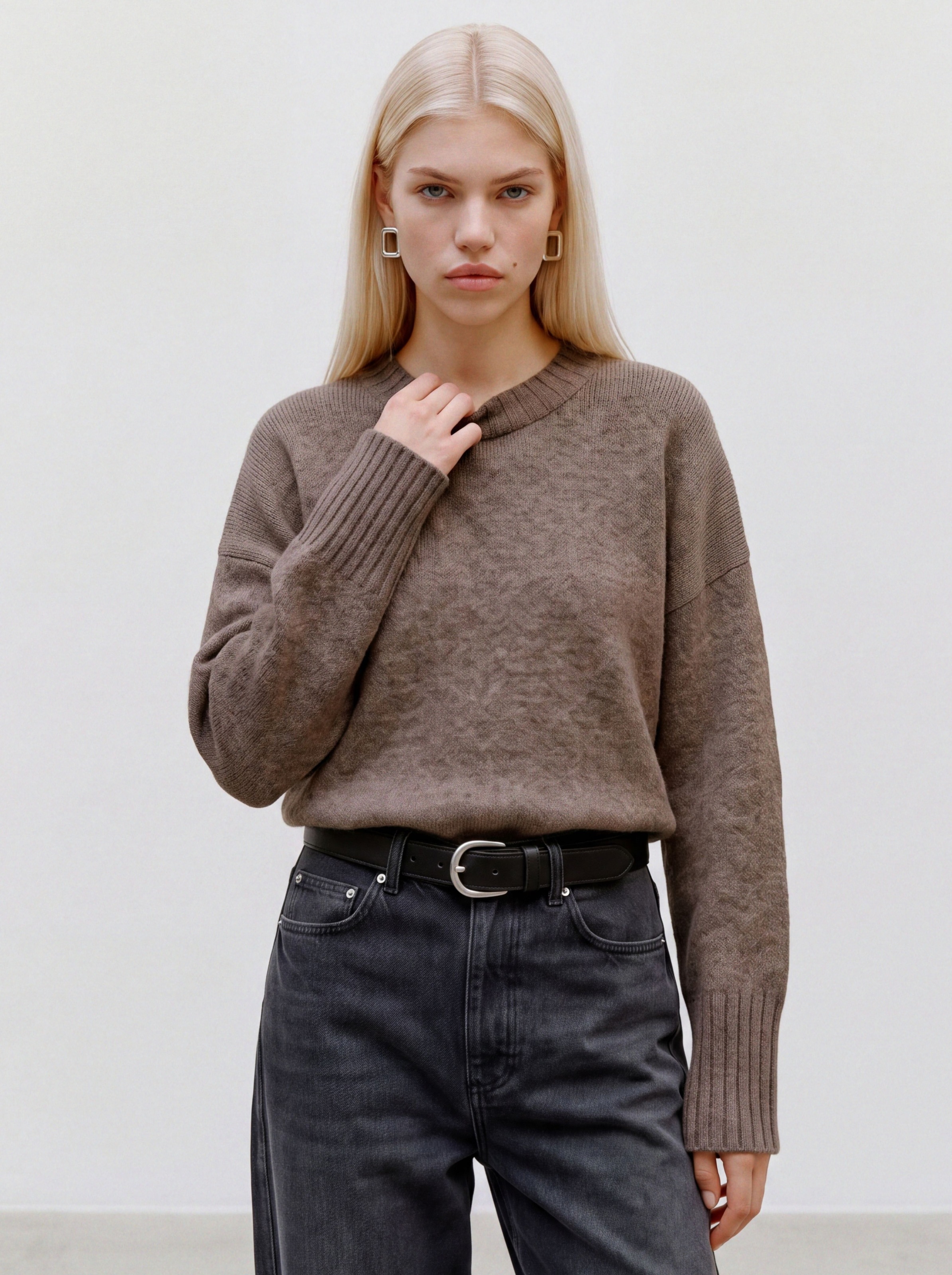 Image of TOPSHOP Rundhalspullover "TSDAISY LS KNITTED JUMPER KNT NOOS" Materialmix, kürzer geschnitten