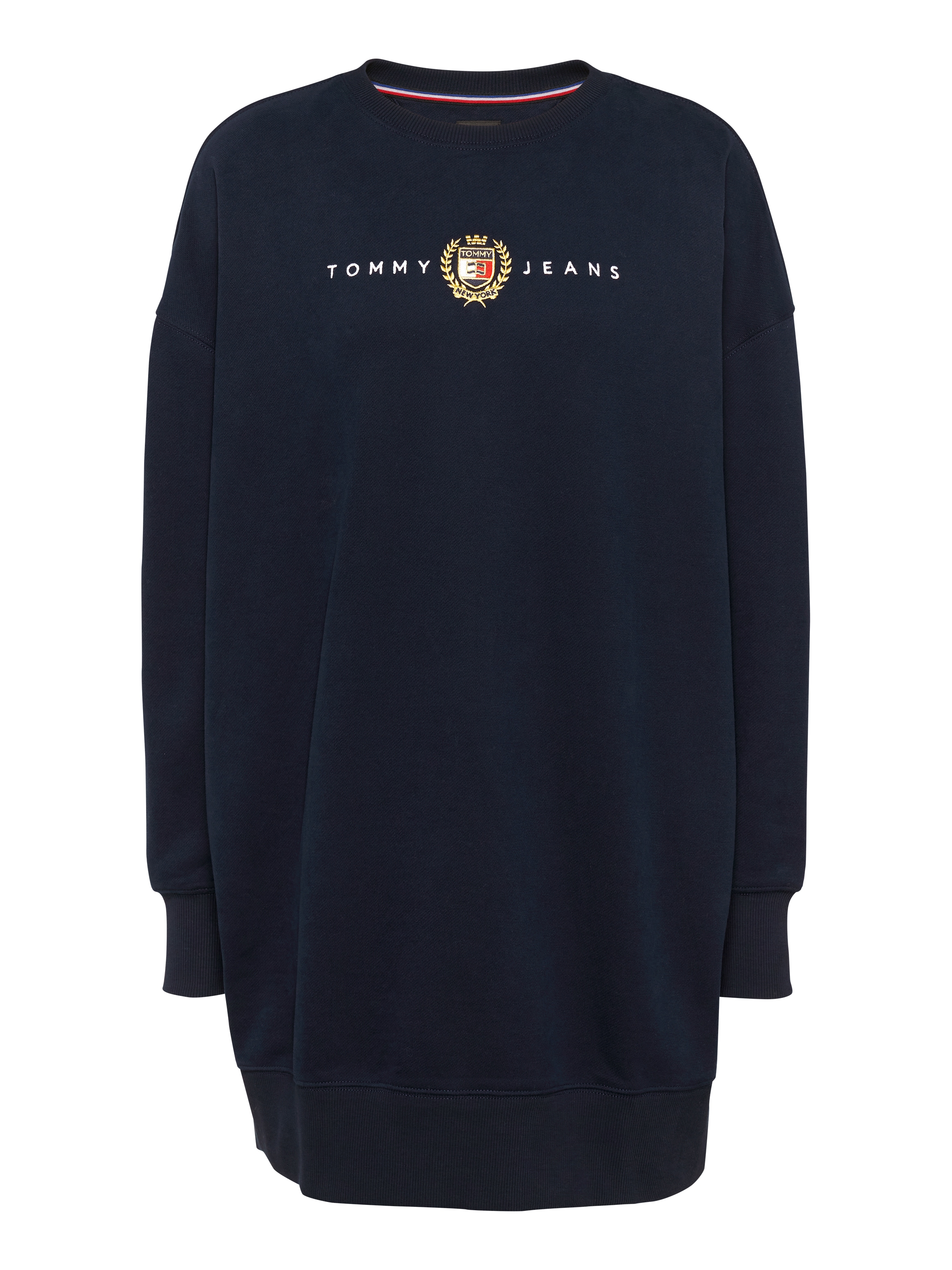 Tommy Jeans Curve Jerseykleid »TJW CREST LINEAR CREW DRESS EXT«, in Grossen Grössen, Linear Logoschriftzug