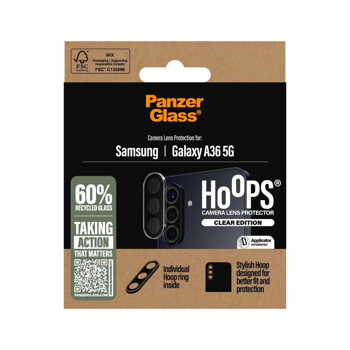 CARE by PanzerGlass Kameraschutzglas »Hoops Camera Lens Protection« für Samsung Galaxy A36 Kameraschutz, Lens Glas, Linsenschutz, kratz- & stossfest