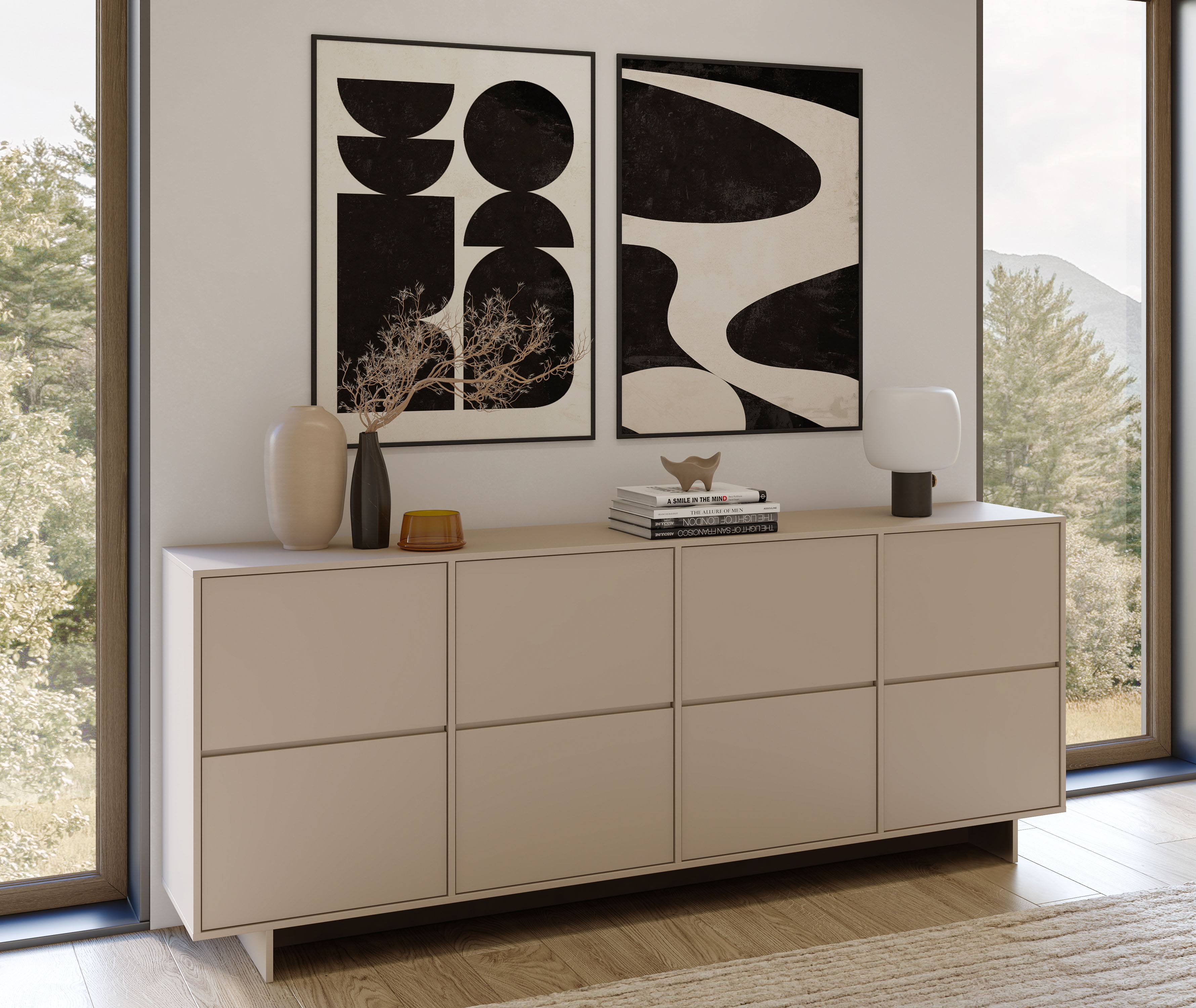 GOODproduct Sideboard "Tatami, Stilvolle, moderne grifflose Kommode 4 Türen, Breite 220cm" Anrichte mit viel Stauraum, Böden verstellbar, push-to-open-Funktion