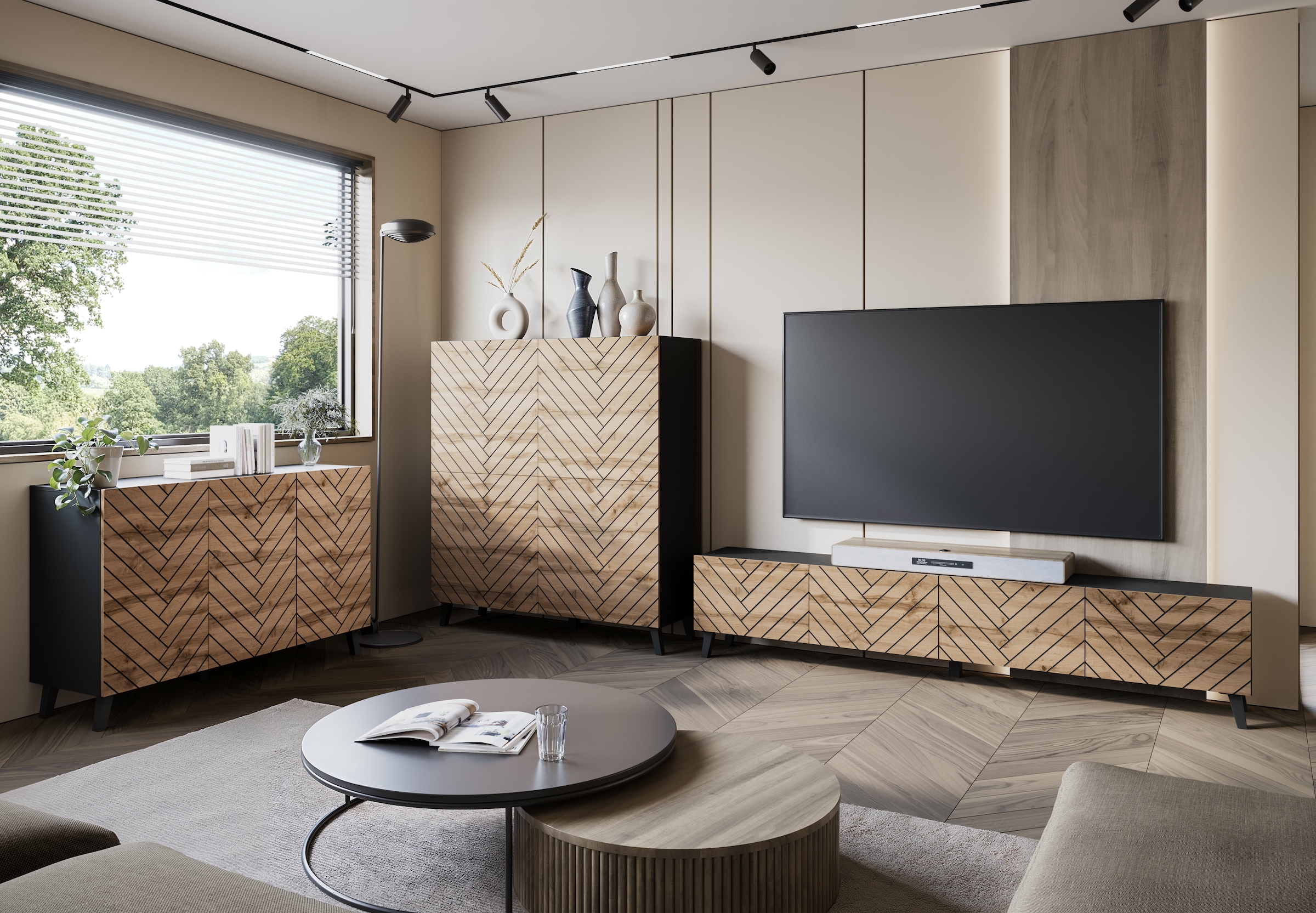 Home affaire Buffet haut »Phuket, Front MDF« commode moderne avec 4 portes et 8 compartiments, largeur 120 cm