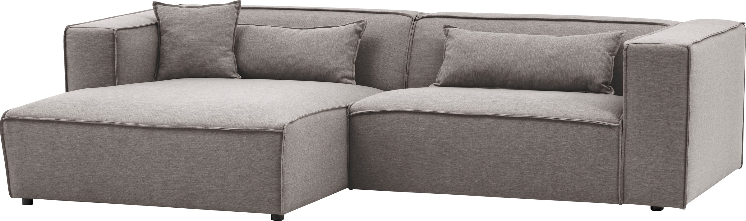 LeGer Home by Lena Gercke Ecksofa »PIARA mit Kedernaht in Cord oder Leinenoptik, moderne Couch in L-Form«, wahlweise Ottomane rechts/links, schwarze Füsse, bequemer Sitzkomfort