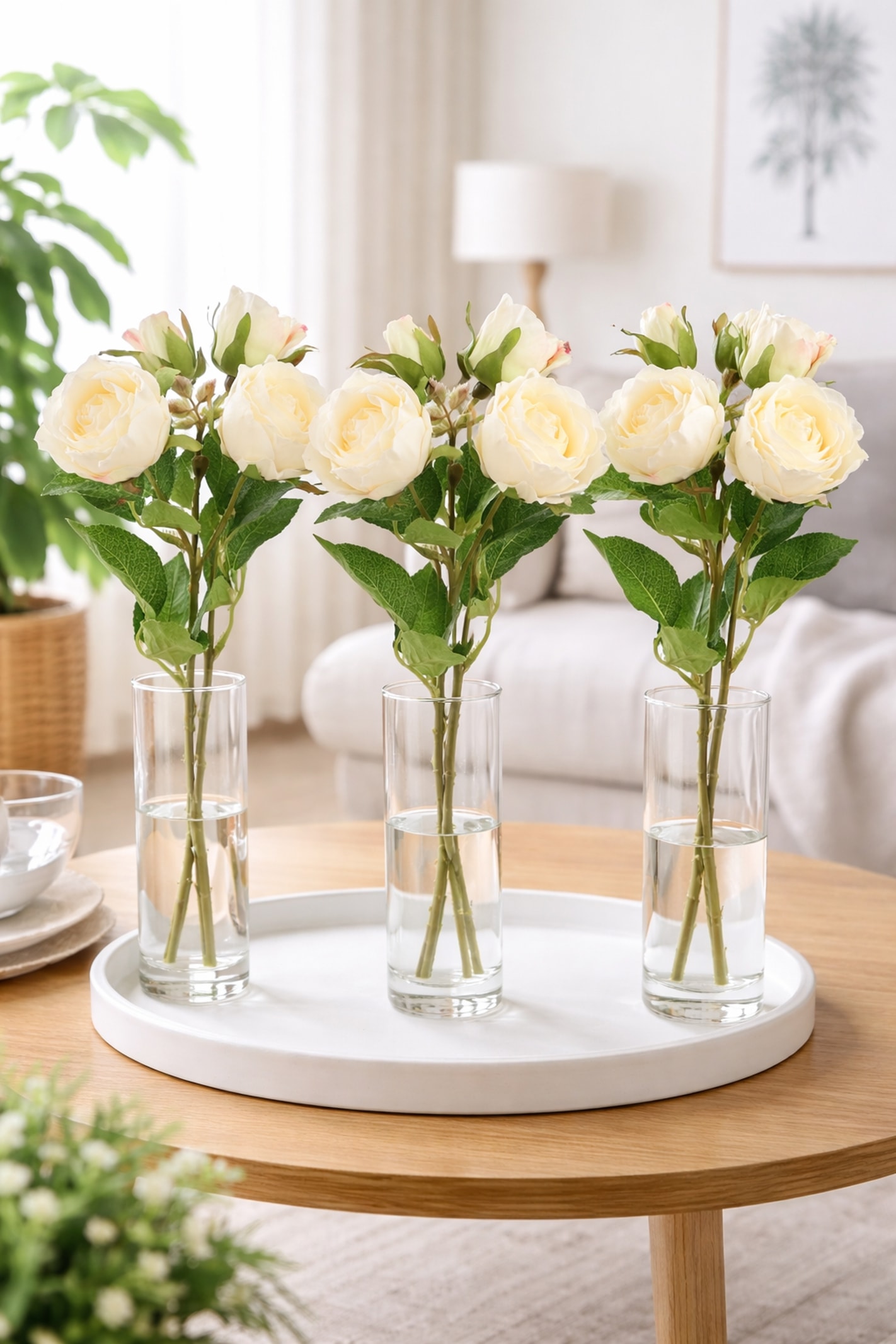 I.GE.A. Kunstblume »Künstlicher Rosenzweig« 3er Set Rose Kunstrosen Dekoblume künstlich Hochzeit Tischdeko Büro