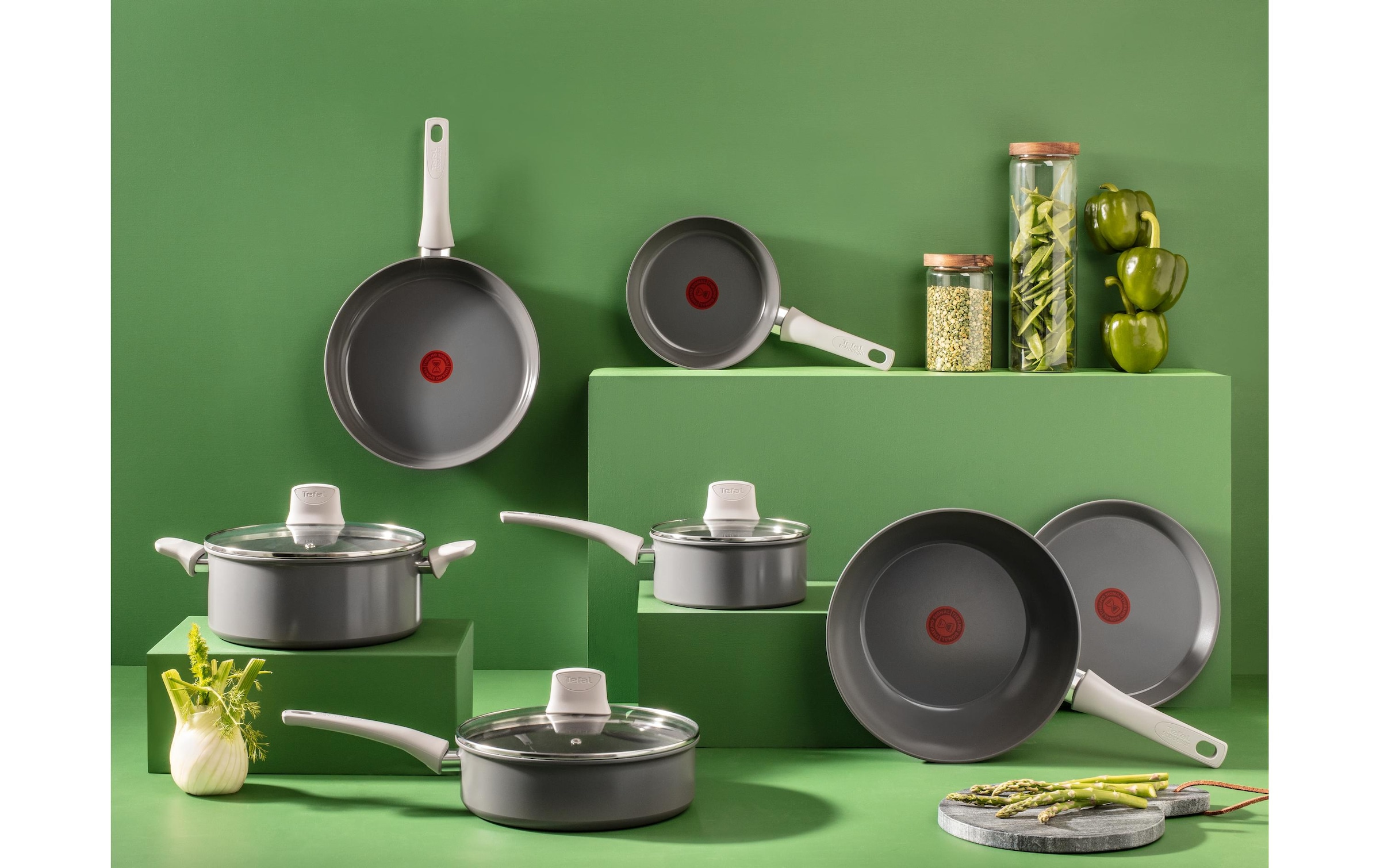 Tefal Bratpfanne »Renew On 20 / 24 / 28 cm« Aluminium 3 tlg. ratpfannenset aus recyceltem Aluminium mit Keramikbeschichtung