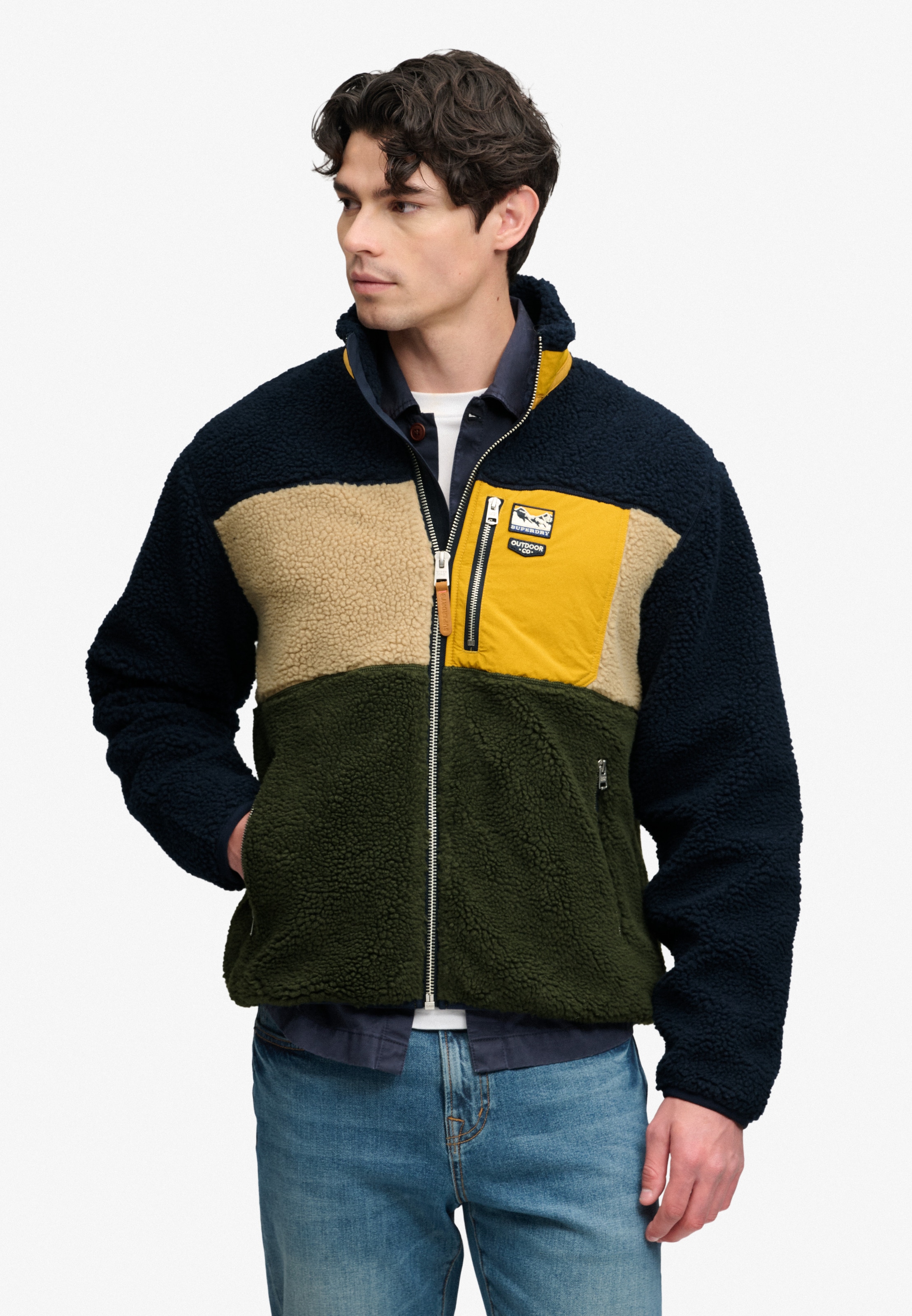 Image of Superdry Sweatjacke "COLOUR BLOCK RETRO ZIP FLEECE" Kunstfaser, relaxed fit
