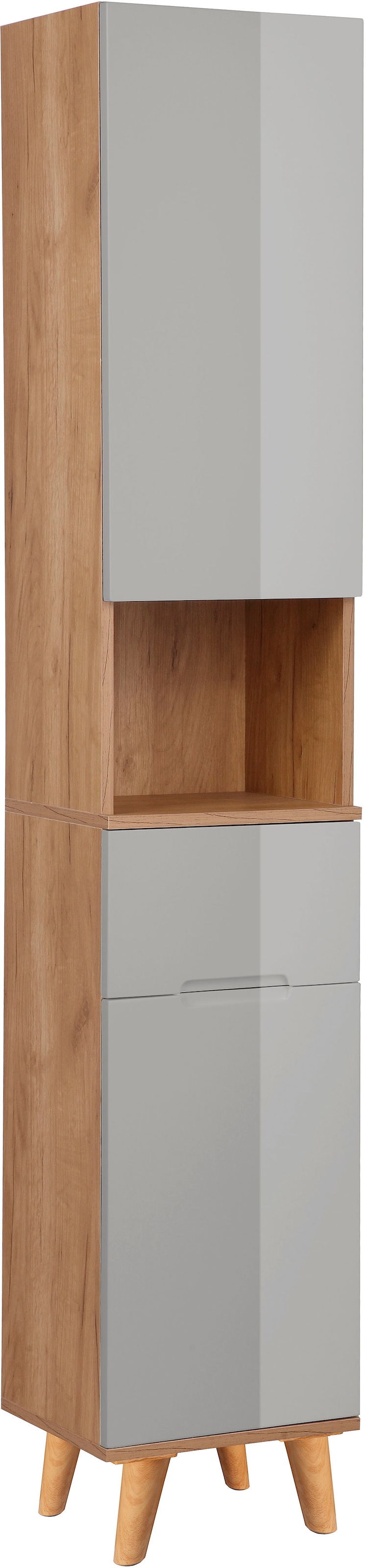 welltime Hochschrank »Lund Badschrank skandinavisches Design mit viel Stauraum«, Badmöbel, 2 Türen und 1 Schublade, Breite 35cm