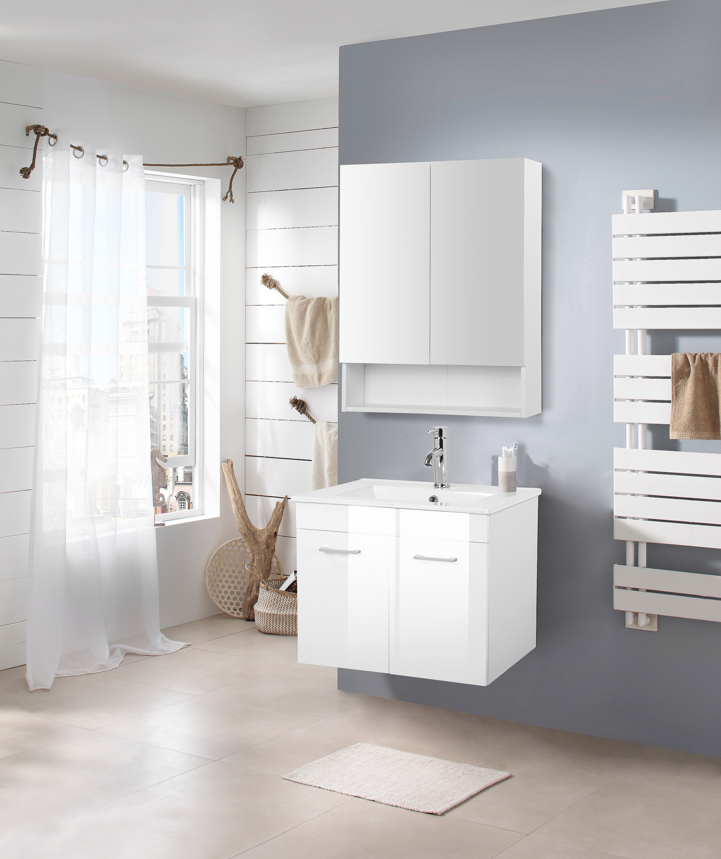 welltime Table de lavage »Florenz, Breite 60cm, 2 Tür, 2 Fächer, MDF-Front« Komplett-Set,  Waschplatz mit 2 Türen,in verschiedenen Farben erhältlich, Badmöbel