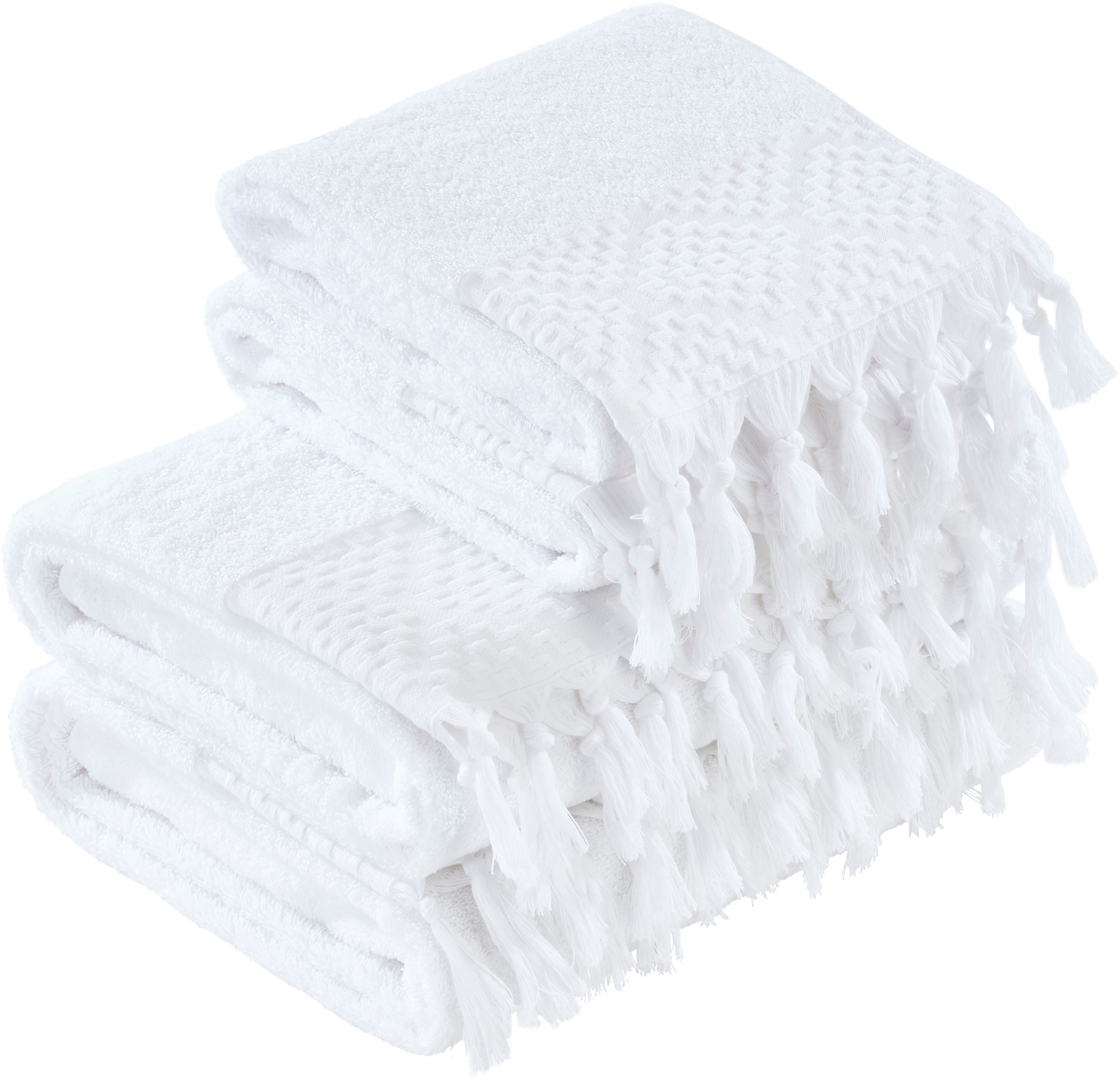 Image of done.® Handtuch Set »Provence Bohéme«, Set, 4 tlg., Walkfrottier, Uni Farben, Boho-Style, mit auffälliger Borte & Fransen, in verschiedenen Set Varianten erhältlich bei Ackermann Versand Schweiz