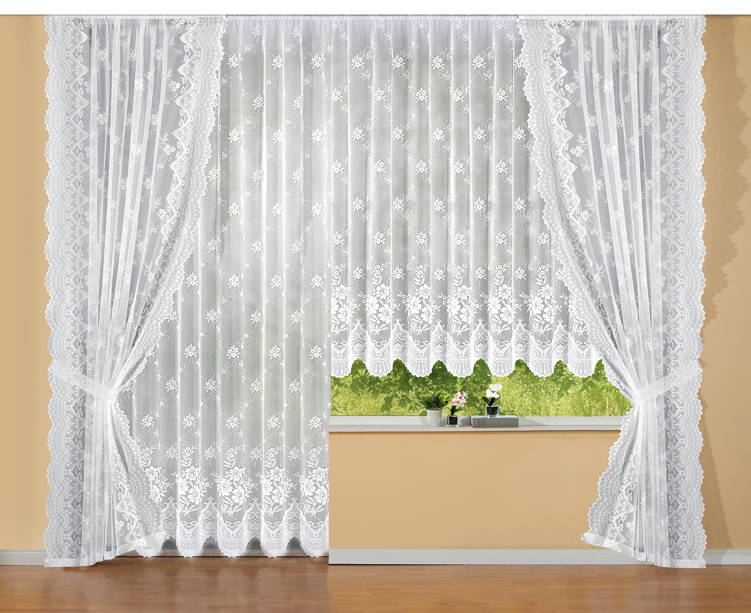 Weckbrodt Gardine »Siena, 1 Stück, Kräuselband, halbtransparent, Bordüre« Kräuselband 1 Stk. tlg. Jacquard, strukturiert, Allover,Floral,halbtransparent, Bordüre, Store