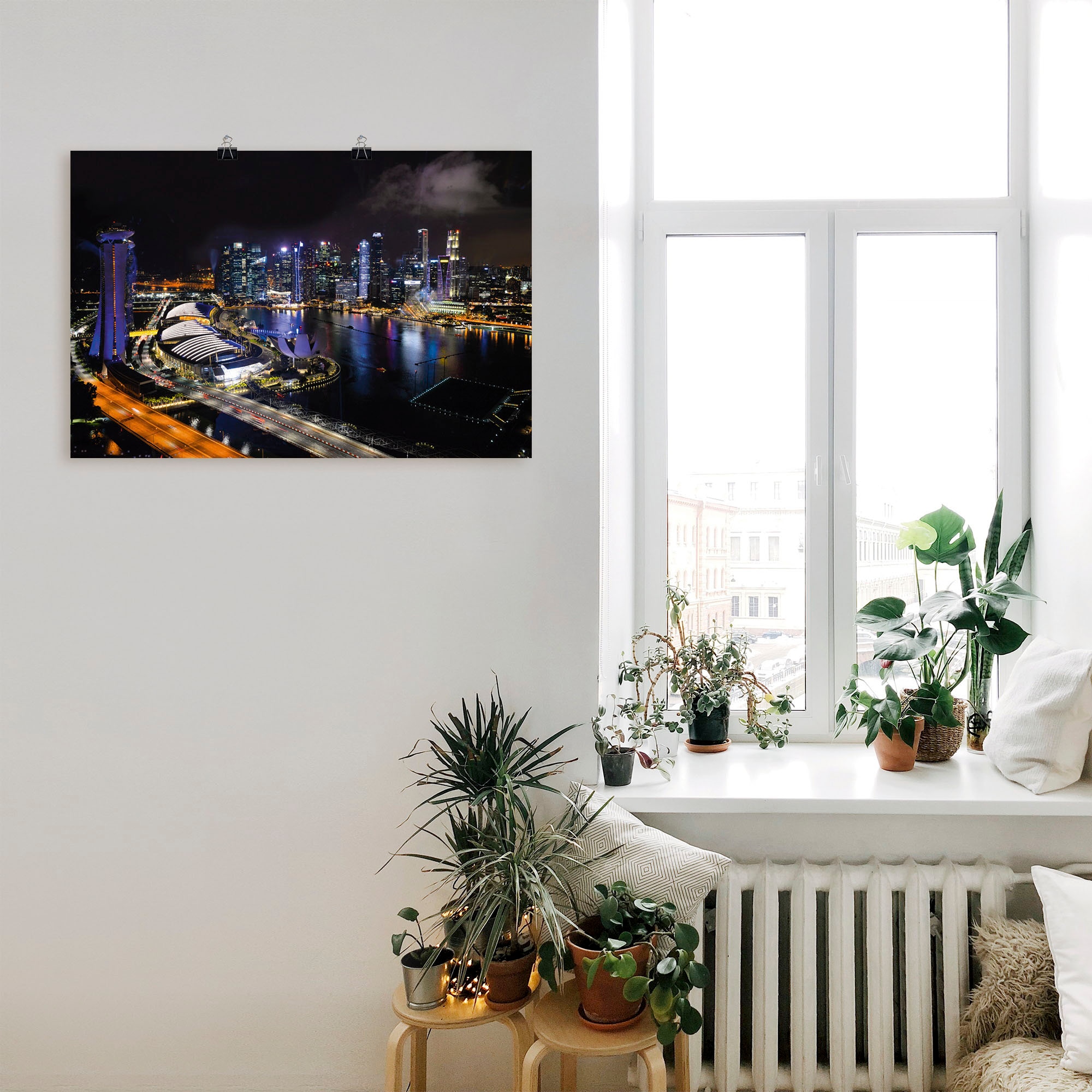 Artland Wandbild »Singapur Leinwandbild, günstig oder Bilder St.), (1 als Nacht«, Alubild, kaufen versch. bei von Grössen Wandaufkleber Asien, Poster in