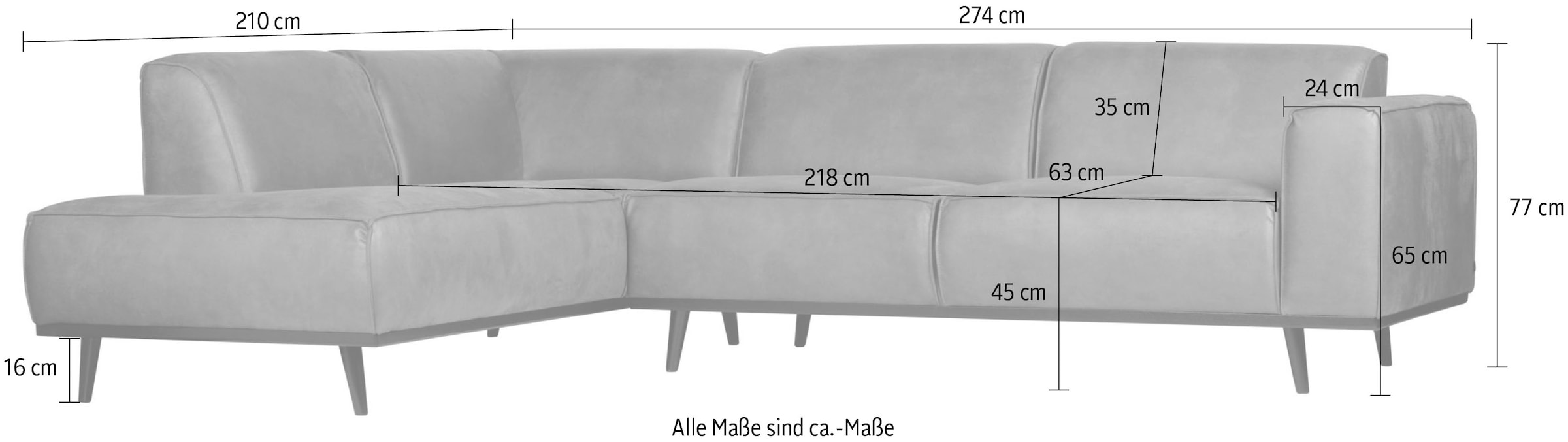 WOOOD Ecksofa »Statement, Sofa auf Birke-Gestell, mit Bonell- und Wellenfederung« frei im Raum stellbar, H 77 x B 274 x T 210 cm