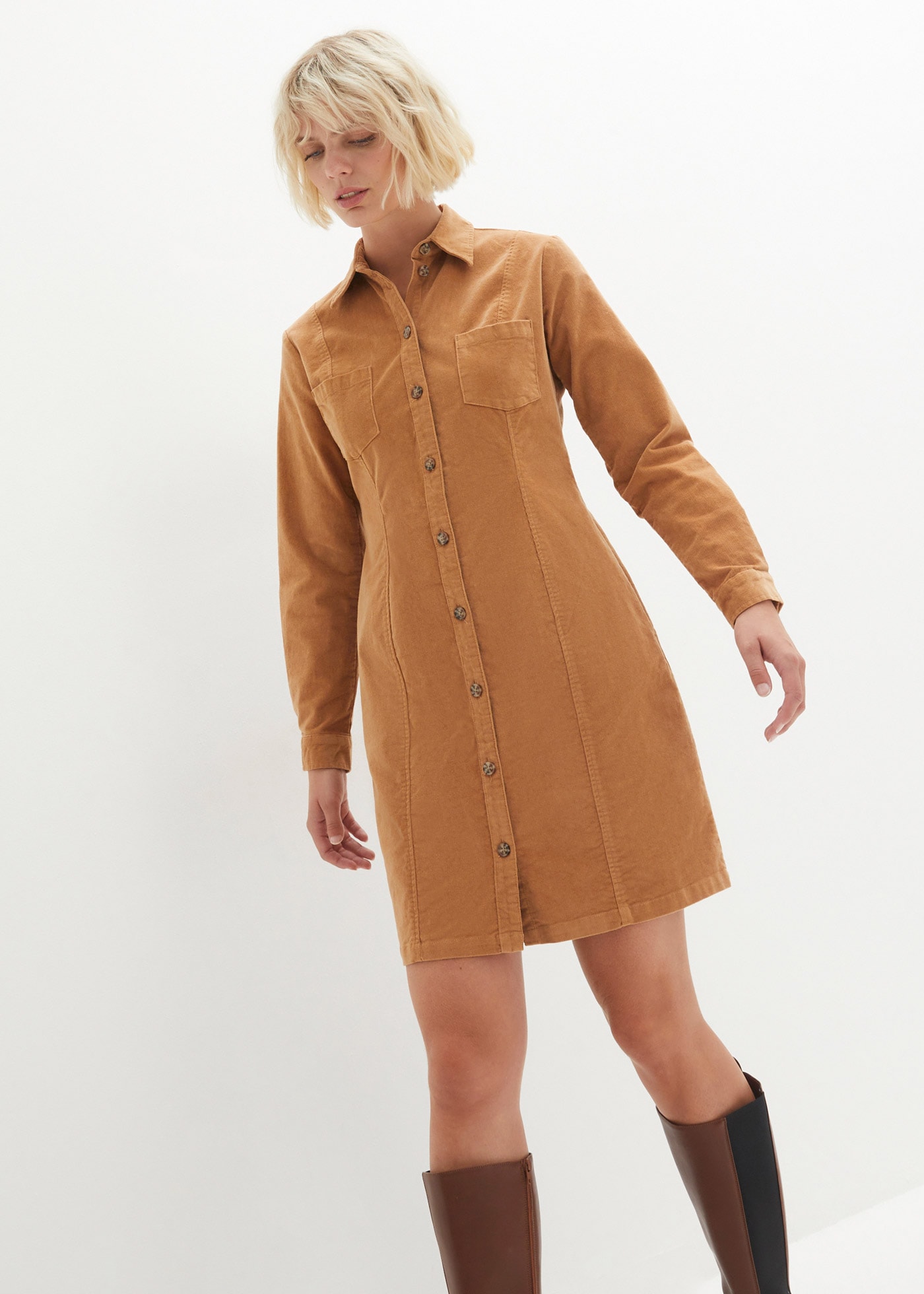 Image of bonprix Hemdblusenkleid Brusttaschen für Alltag, aus Baumwolle und Elasthan, mit Knopfleiste