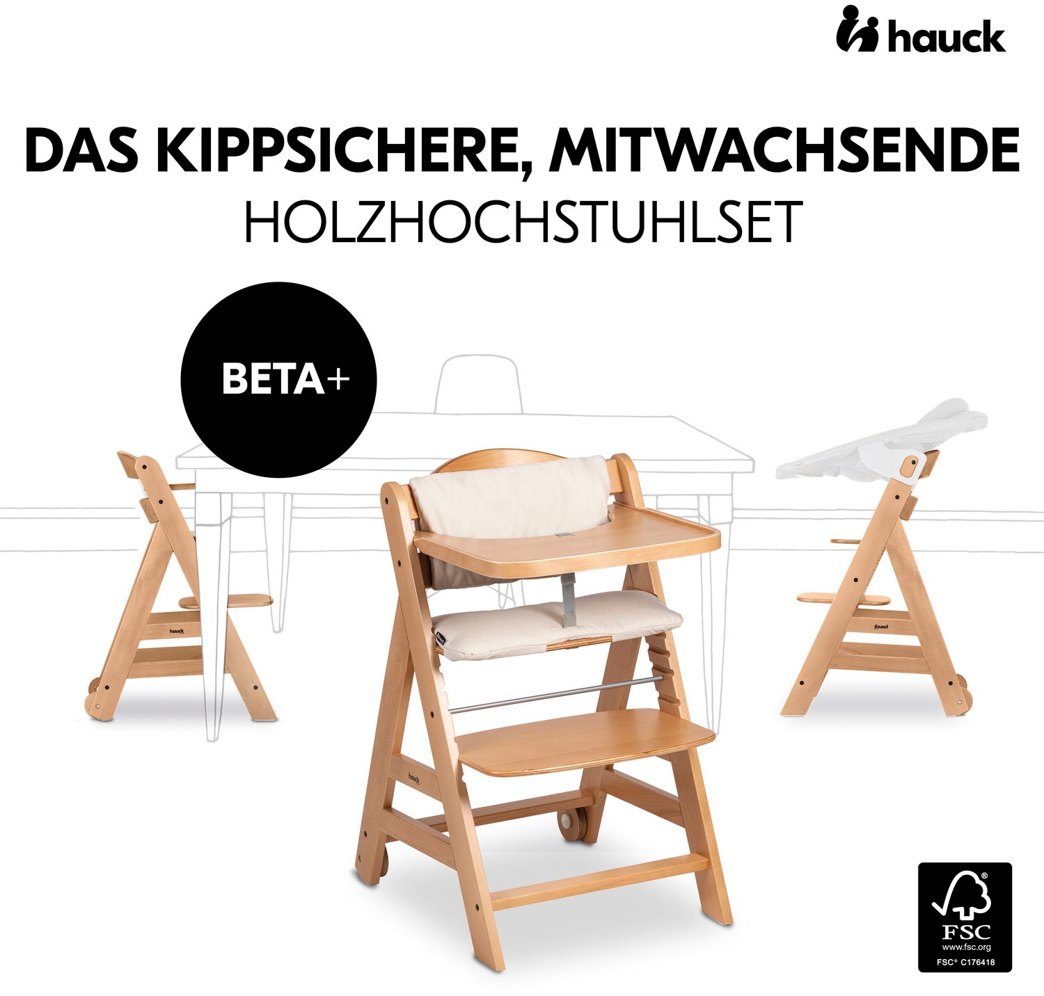 Hauck Hochstuhl »Beta+« () mit Holzrädern