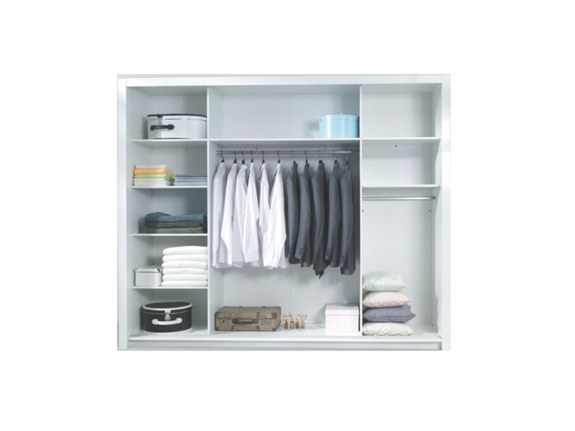 Home affaire Kleiderschrank »LANDERY Garderobe mit Spiegel, 8 Fächer, 2 Kleiderstangen, Beleuchtung« Schiebetürenschrank mit 3 Türen, Masse B/T/H: 252/67/213cm