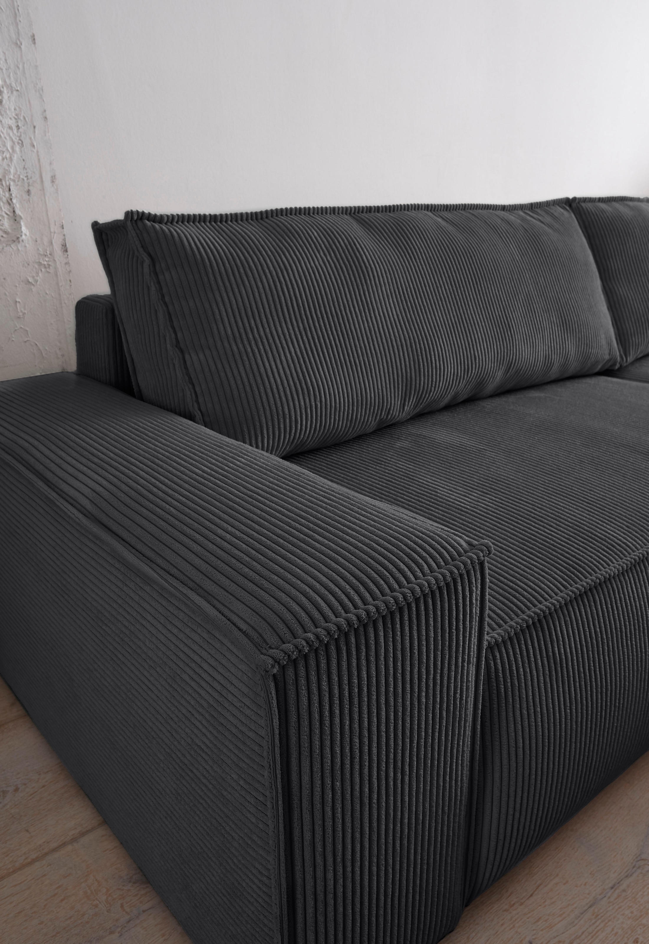Home affaire Ecksofa »SHERWOOD L-Form, 267 cm - OTTO. Verlässliche Qualität.« Schlaffunktion mit Bettkasten (210x136 cm), Cord, Vintage, Samtvelours
