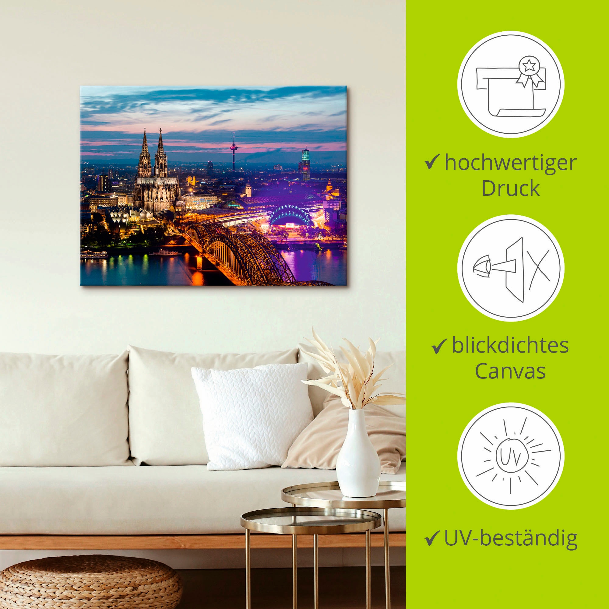 Artland Wandbild »Köln Panorama am Abend«, Deutschland, (1 St.), als Alubild, Outdoorbild, Leinwandbild in verschied. Grössen