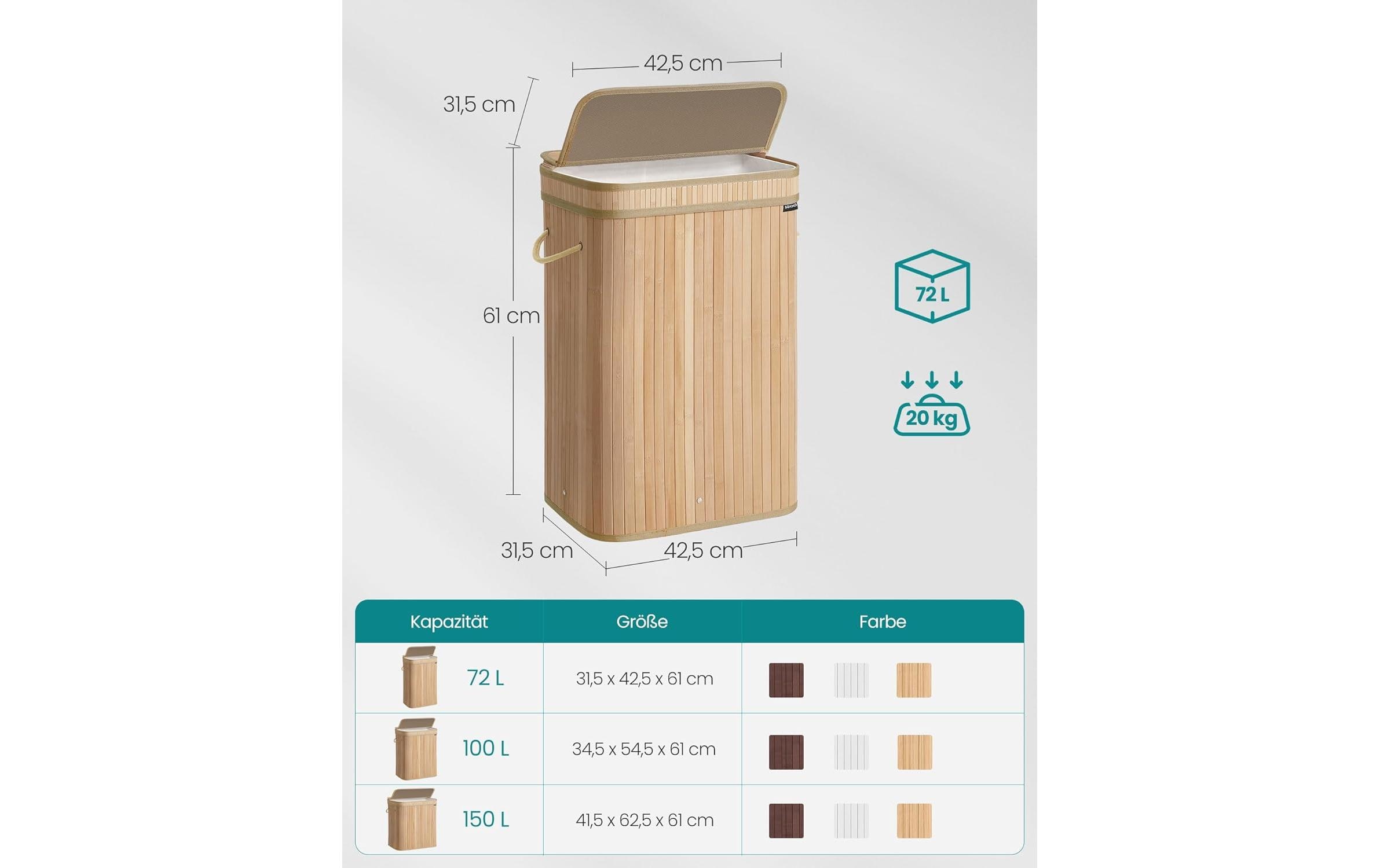 SONGMICS Wäschekorb »Bambus 72 l«