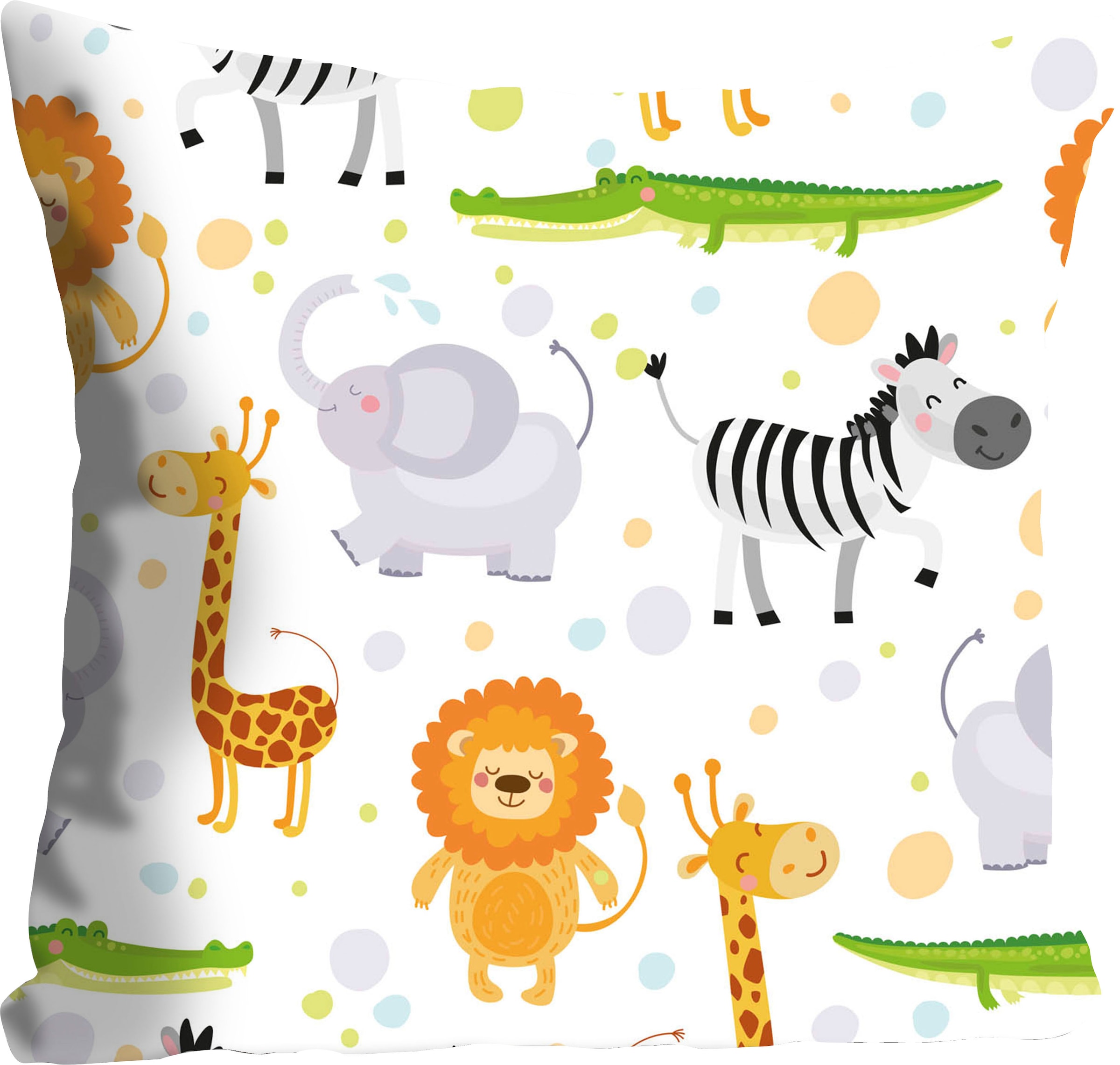 queence Dekokissen »Sandy«, Kissenhülle,Kinder,Giraffe,Zebra,Löwe,Krokodil,Elefant,Comic,Bunt